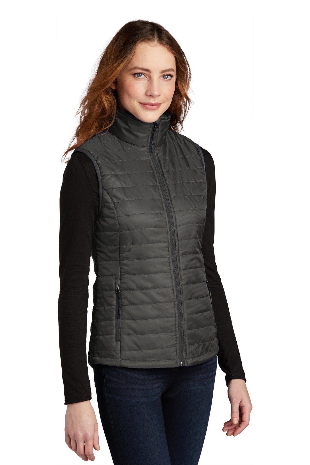 Port Authority Women's Packable Puffy Vest L851 - Sterling Grey/ Graphite - three_q
