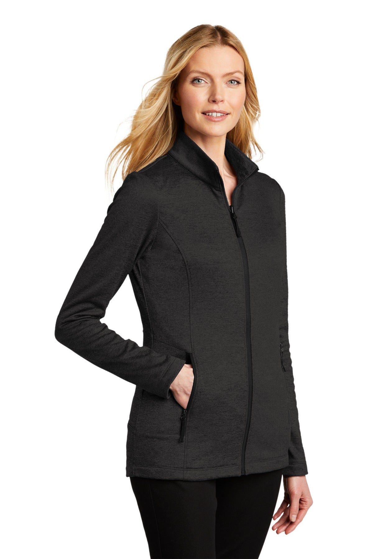 Port Authority Women's Collective Striated Fleece Jacket. L905 - Deep Black Heather - three_q
