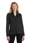 Port Authority Women's Collective Striated Fleece Jacket. L905 - Deep Black Heather - front