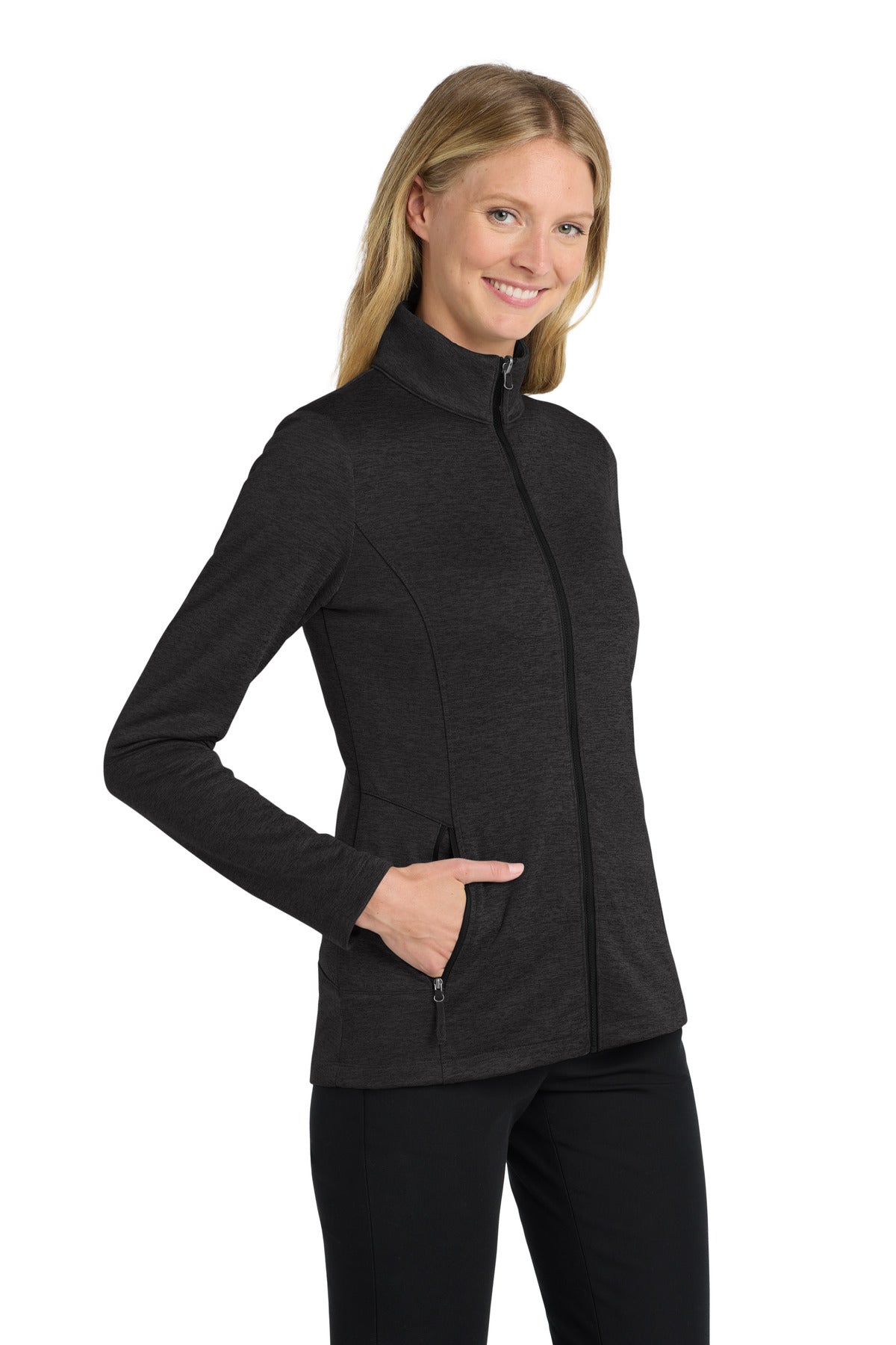 Port Authority Women's Collective Striated Fleece Jacket. L905 - Deep Black Heather - side