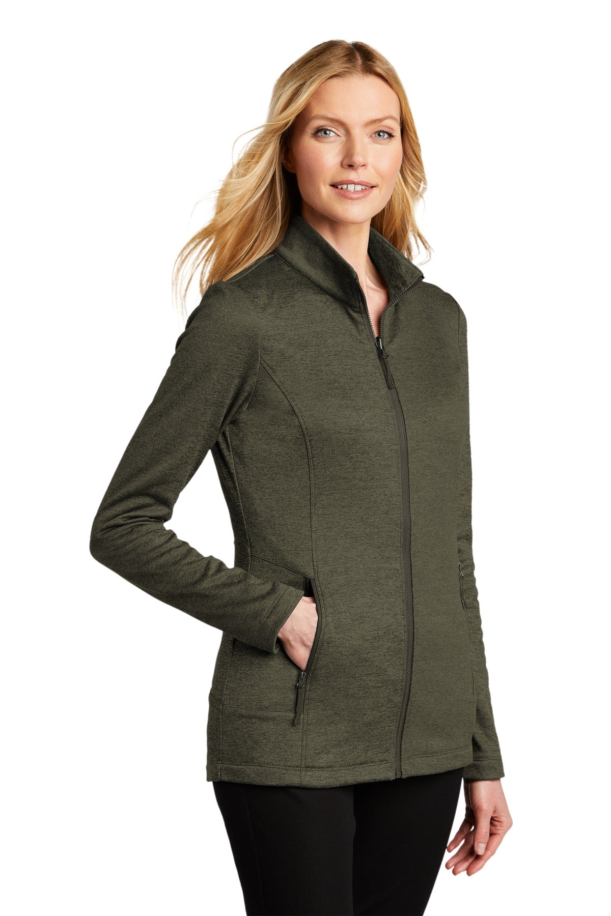 Port Authority Women's Collective Striated Fleece Jacket. L905 - Deep Olive Heather - three_q