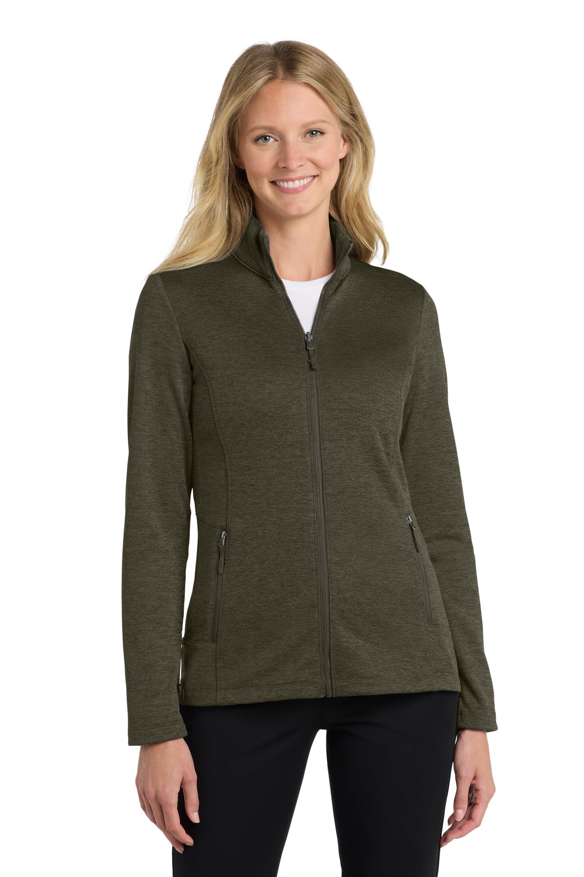 Port Authority Women's Collective Striated Fleece Jacket. L905 - Deep Olive Heather - front