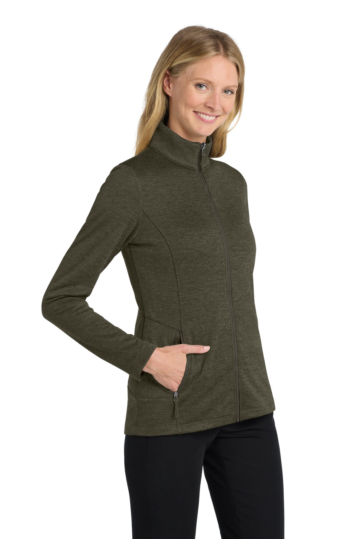 Port Authority Women's Collective Striated Fleece Jacket. L905 - Deep Olive Heather - side
