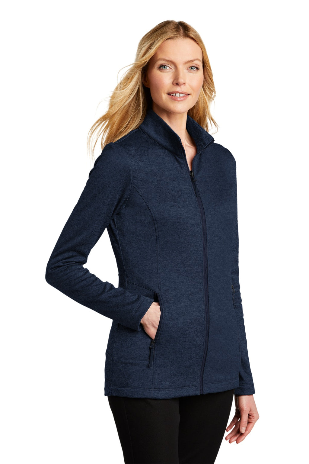 Port Authority Women's Collective Striated Fleece Jacket. L905 - River Blue Navy Heather - three_q