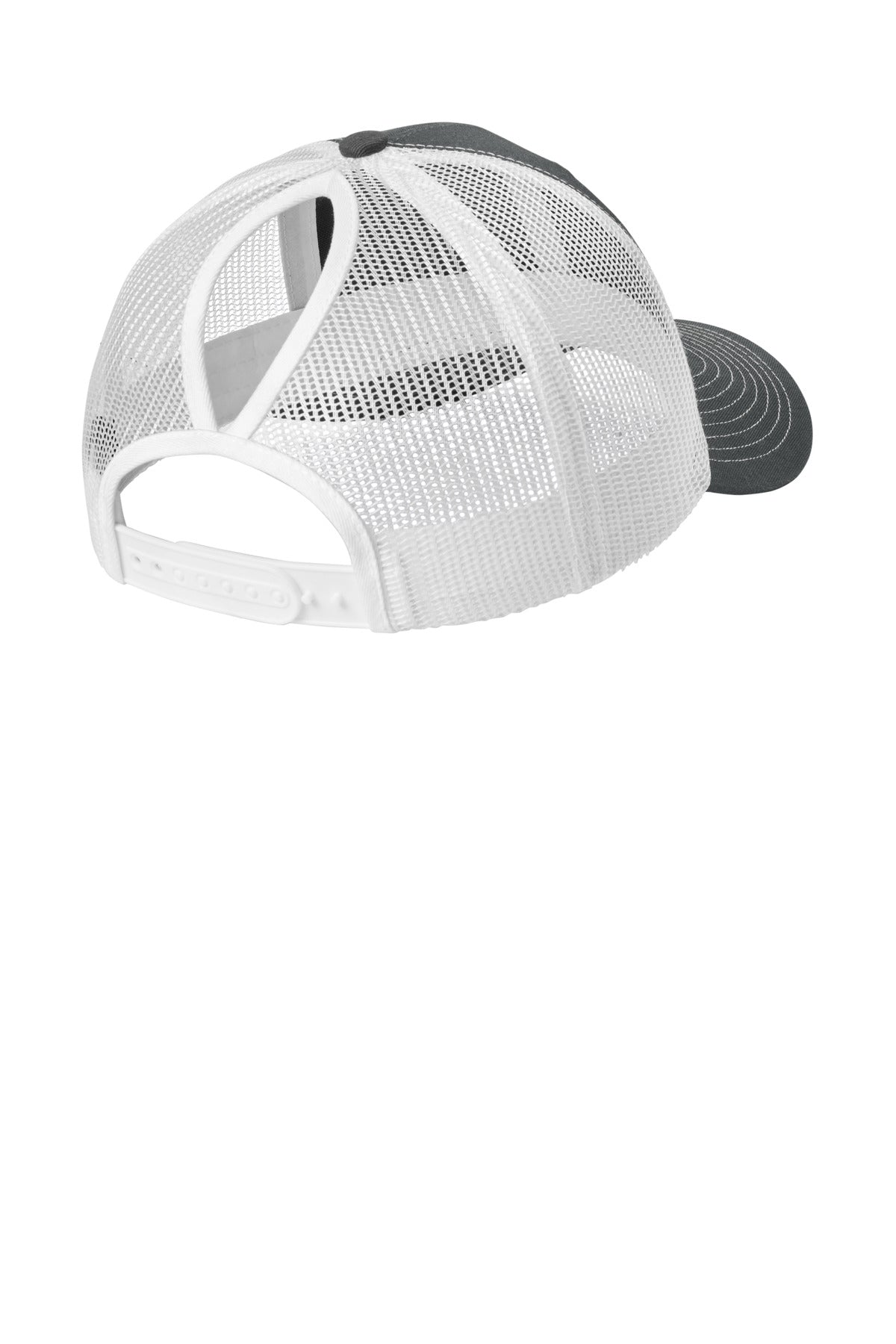 Port Authority Snapback Ponytail Trucker Cap LC401 - Grey Steel/ White - back