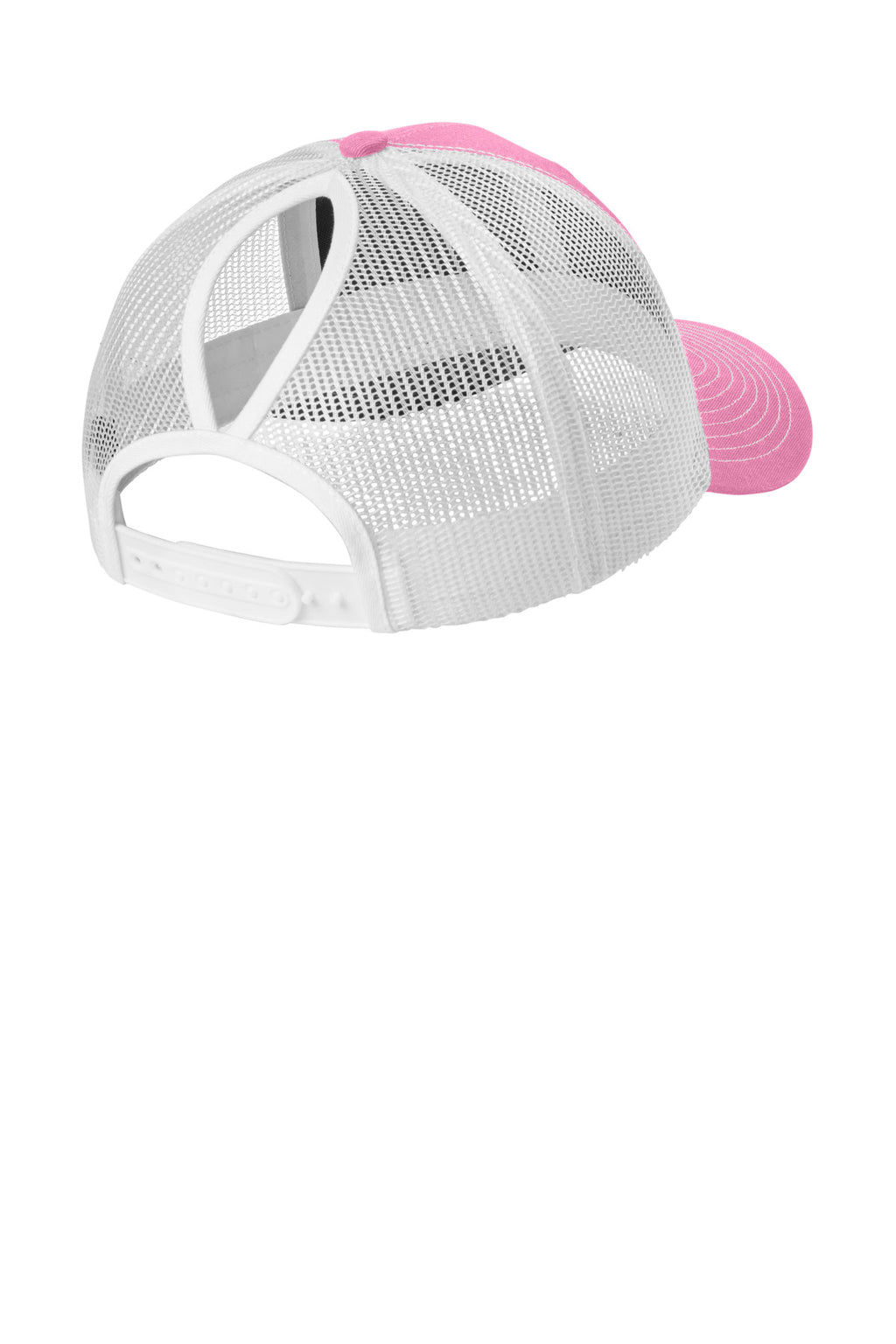 Port Authority Snapback Ponytail Trucker Cap LC401 - True Pink/ White - back