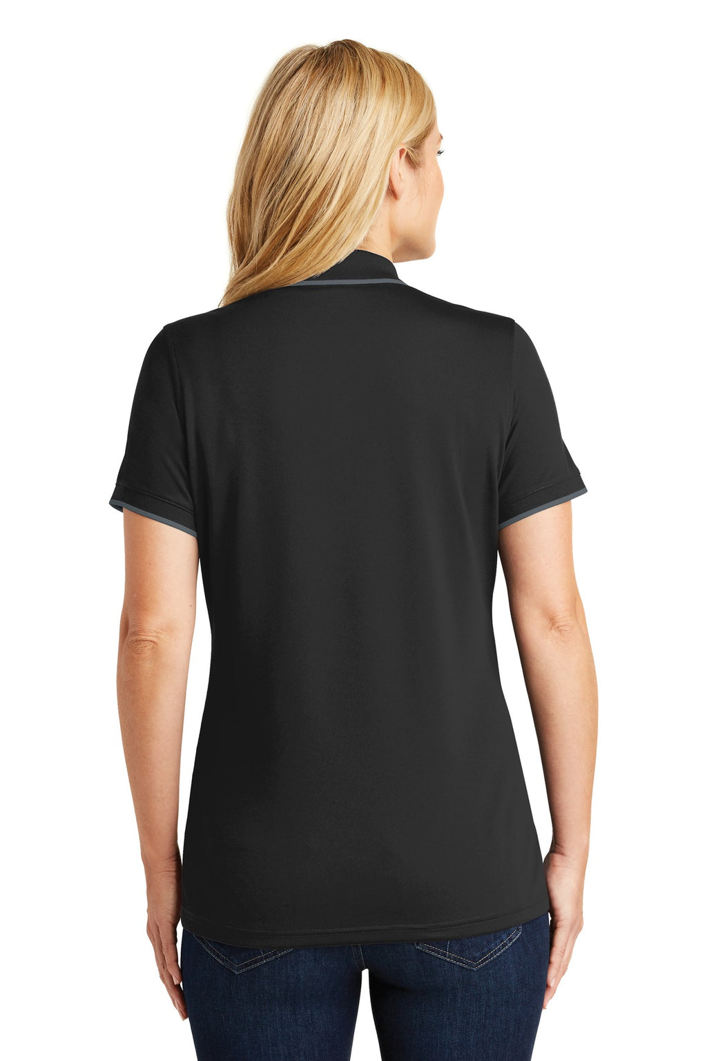 DISCONTINUED Port Authority Women's Dry Zone UV Micro-Mesh Tipped Polo. LK111 - Deep Black/ Graphite - back