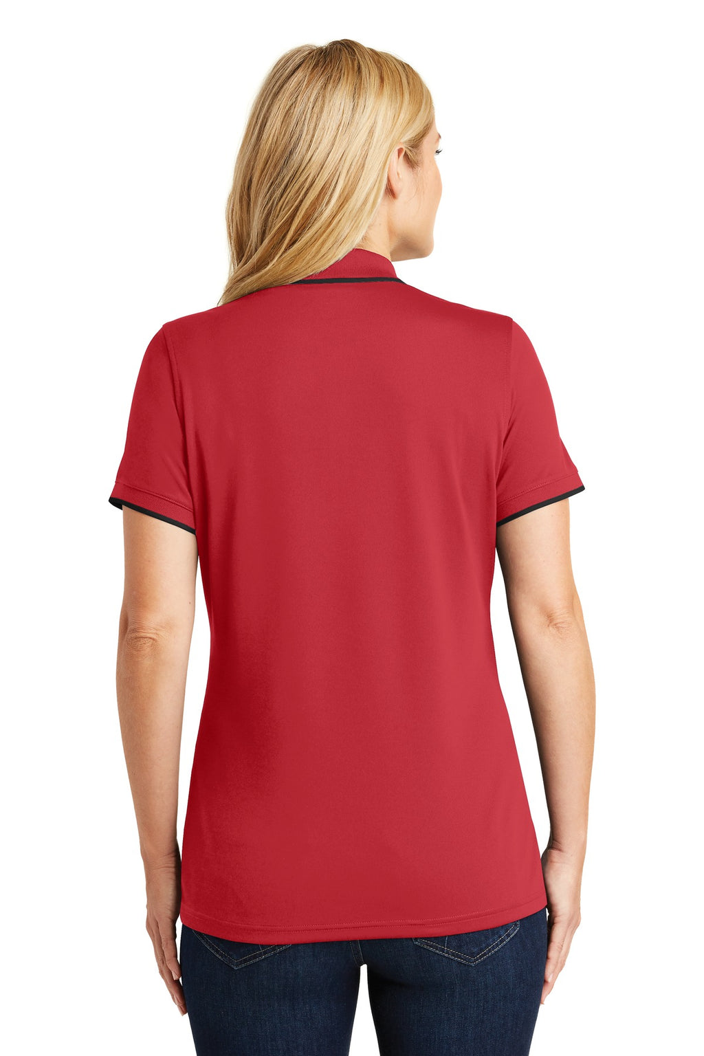 DISCONTINUED Port Authority Women's Dry Zone UV Micro-Mesh Tipped Polo. LK111 - Rich Red/ Deep Black - back