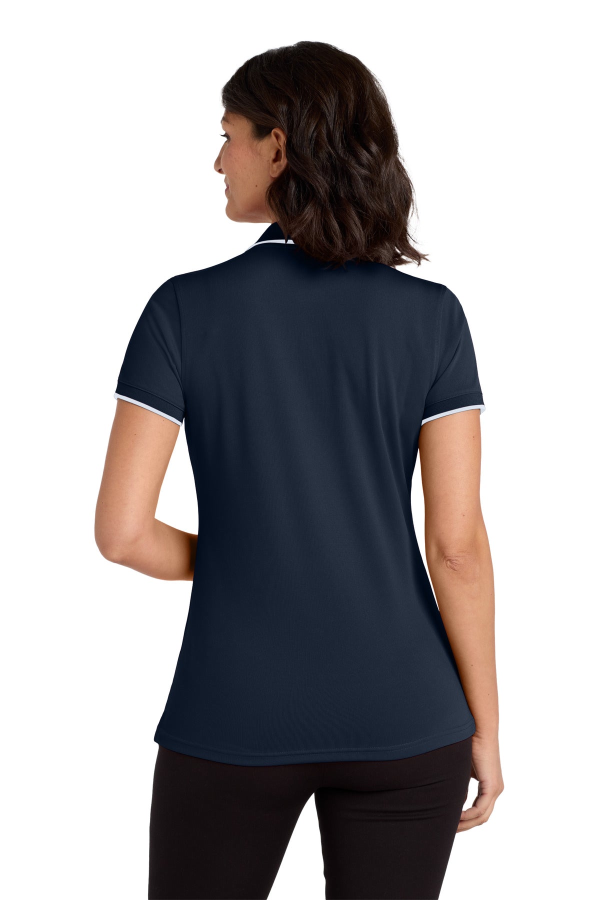 DISCONTINUED Port Authority Women's Dry Zone UV Micro-Mesh Tipped Polo. LK111 - River Blue Navy/ White - back