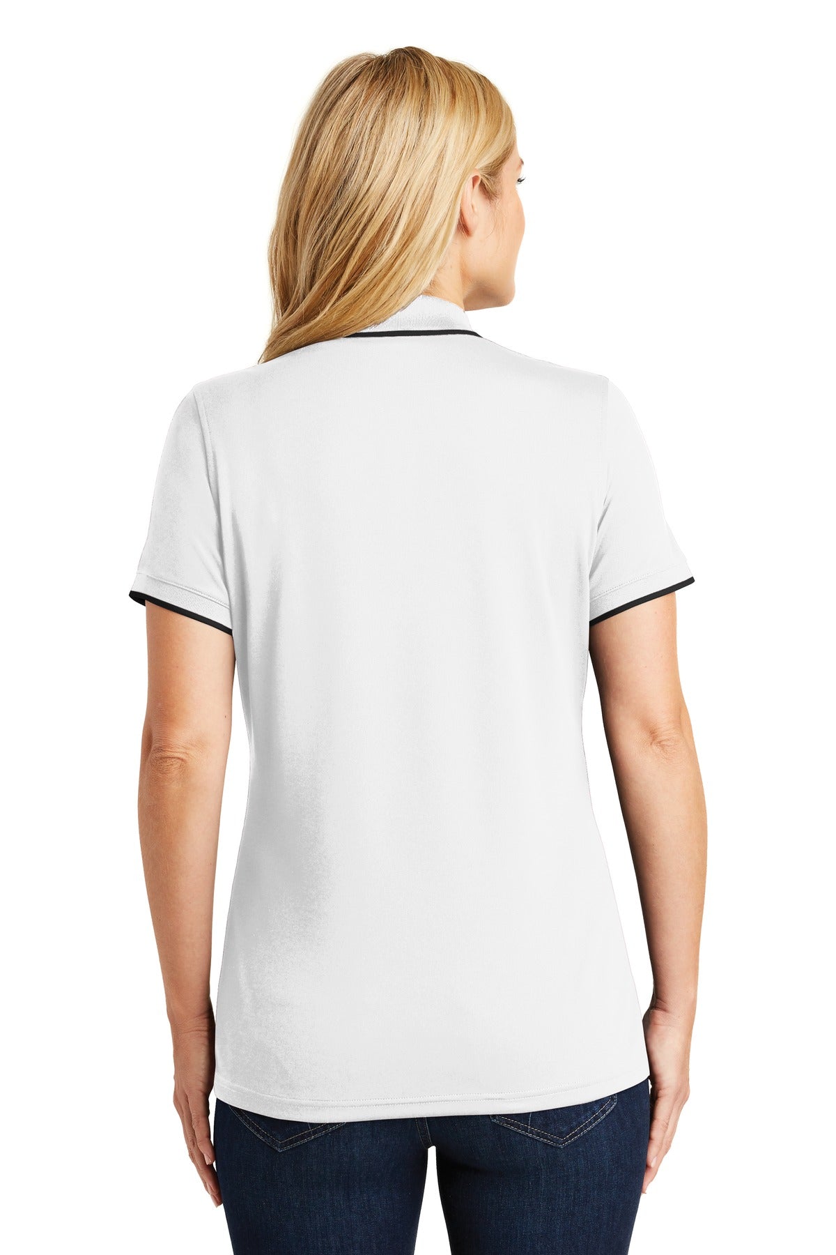 DISCONTINUED Port Authority Women's Dry Zone UV Micro-Mesh Tipped Polo. LK111 - White/ Deep Black - back