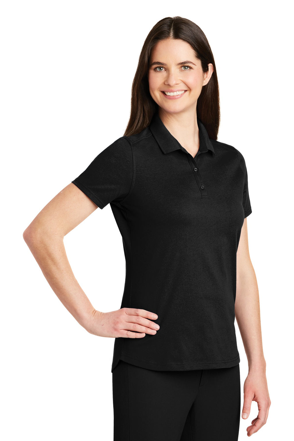 DISCONTINUED Port Authority Ladies SuperPro Knit Polo. LK164 - Black - three_q