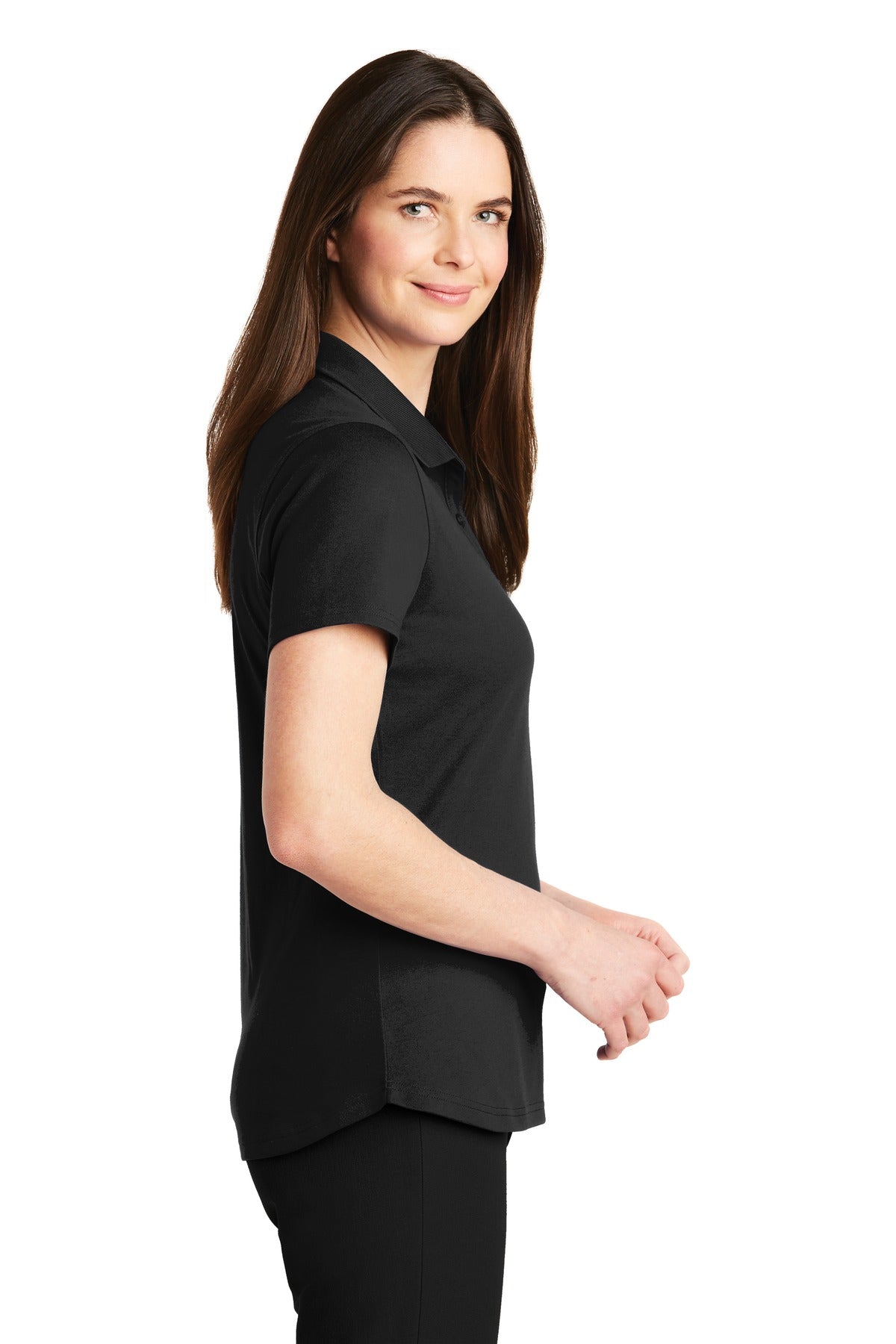 DISCONTINUED Port Authority Ladies SuperPro Knit Polo. LK164 - Black - side