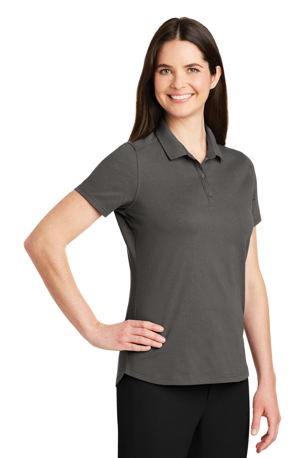 DISCONTINUED Port Authority Ladies SuperPro Knit Polo. LK164 - Sterling Grey - three_q