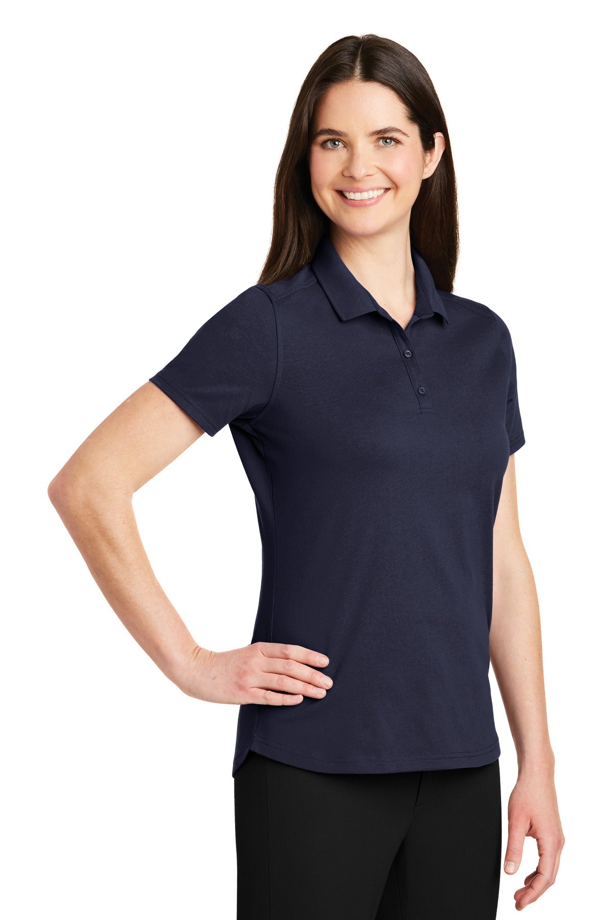 DISCONTINUED Port Authority Ladies SuperPro Knit Polo. LK164 - True Navy - three_q