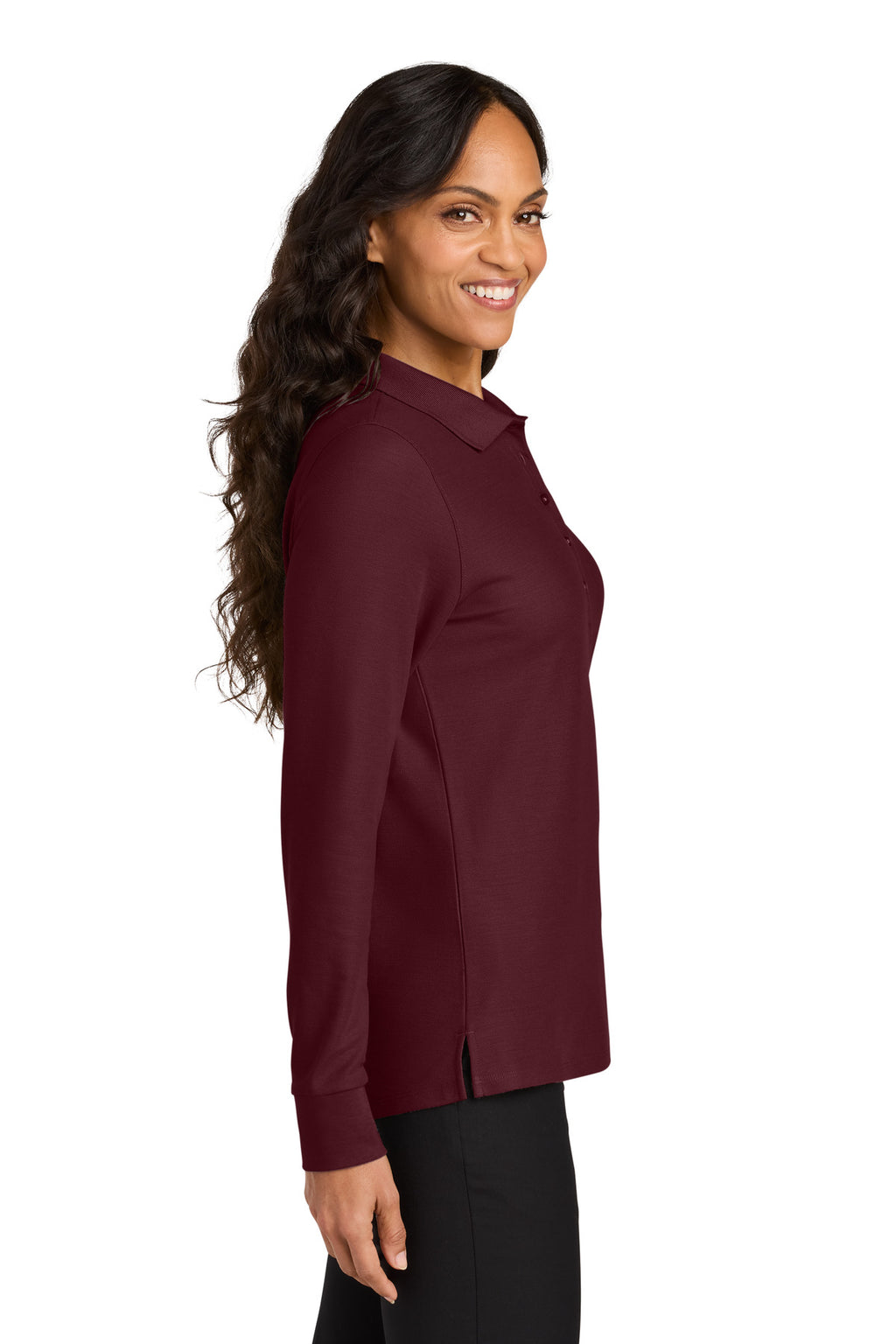 Port Authority Women's Wearever Signature Pique Long Sleeve Polo LK200LS - Burgundy - side