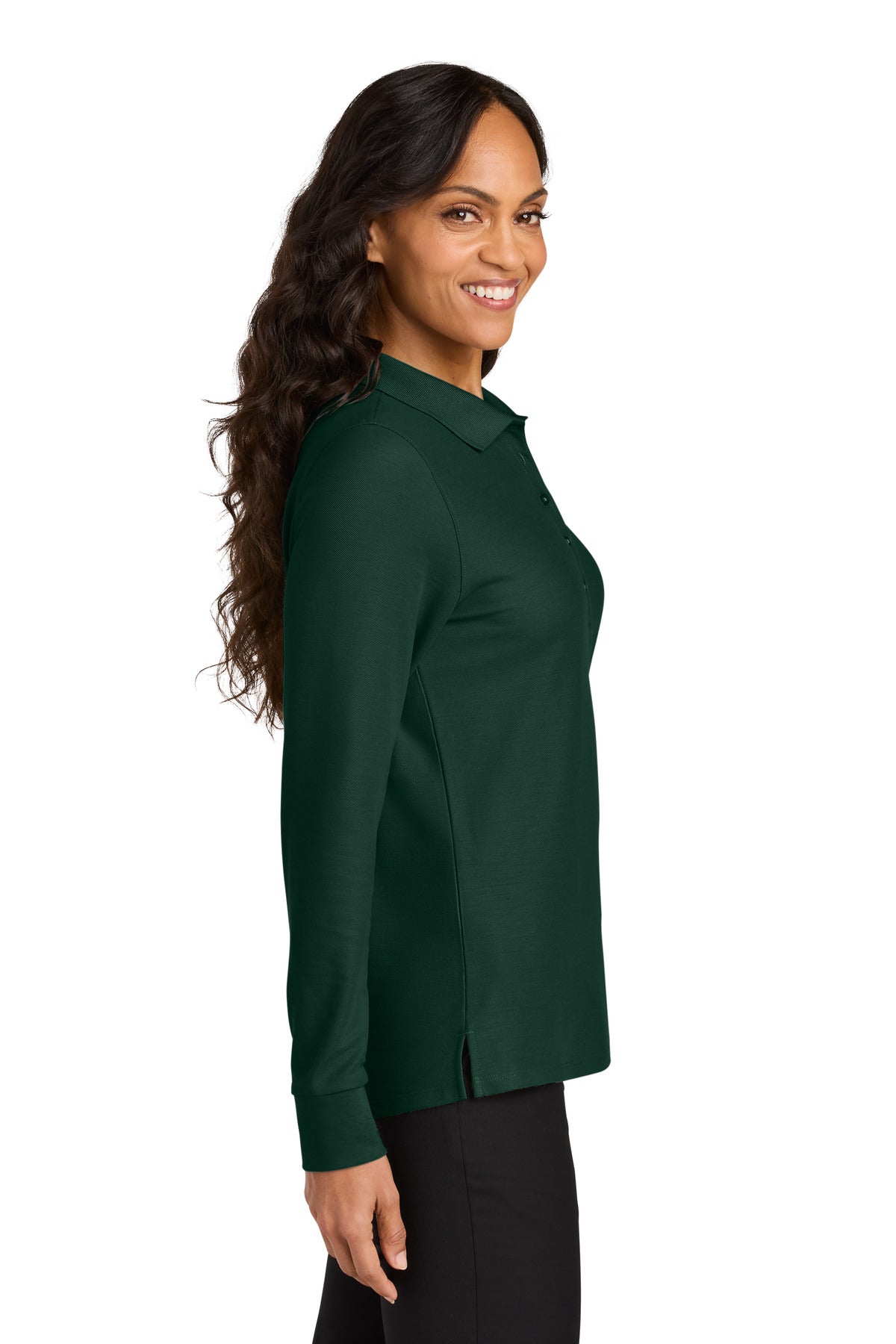 Port Authority Women's Wearever Signature Pique Long Sleeve Polo LK200LS - Dark Green - side