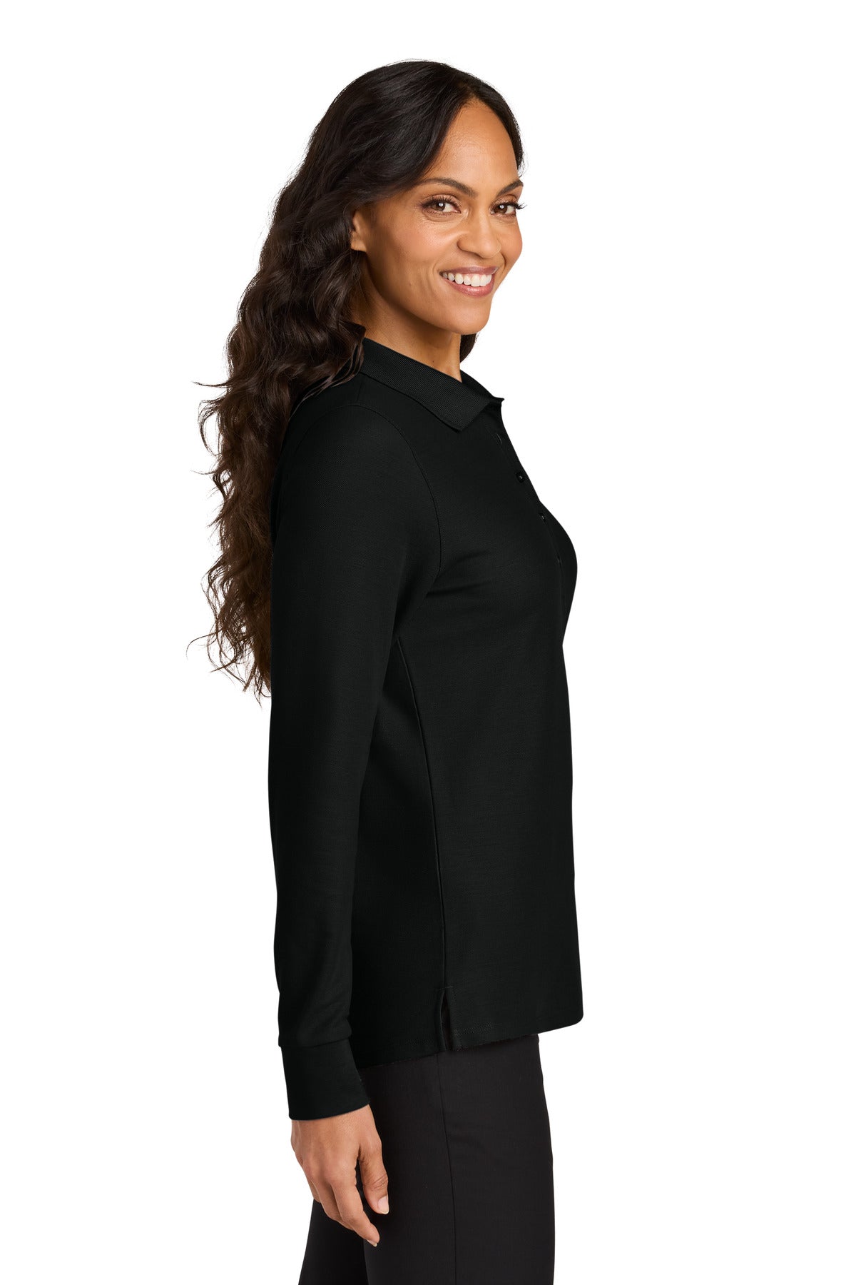 Port Authority Women's Wearever Signature Pique Long Sleeve Polo LK200LS - Deep Black - side