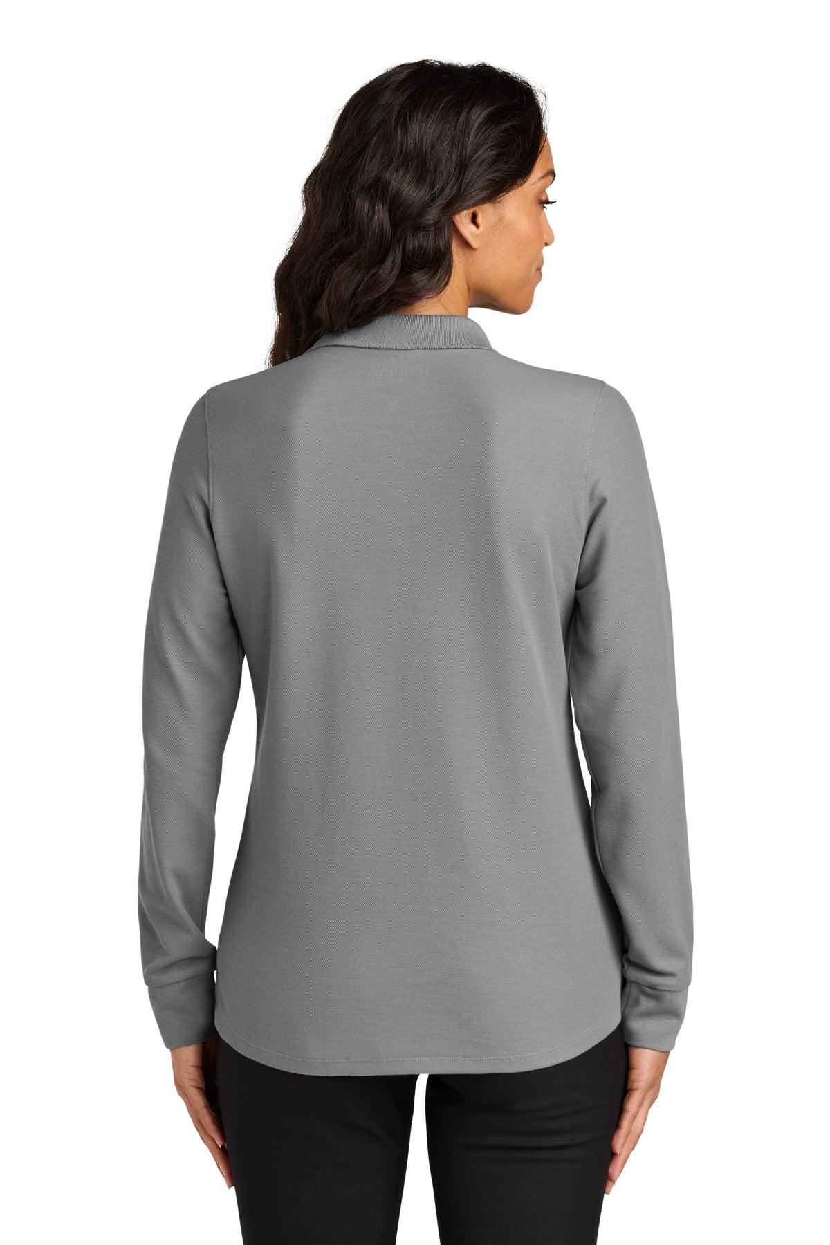 Port Authority Women's Wearever Signature Pique Long Sleeve Polo LK200LS - Gusty Grey - back