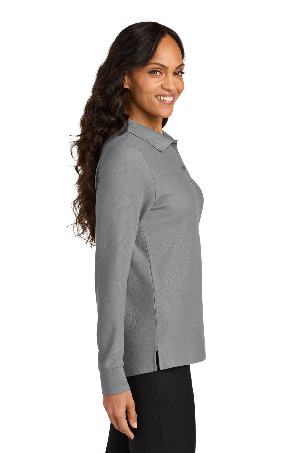 Port Authority Women's Wearever Signature Pique Long Sleeve Polo LK200LS - Gusty Grey - side