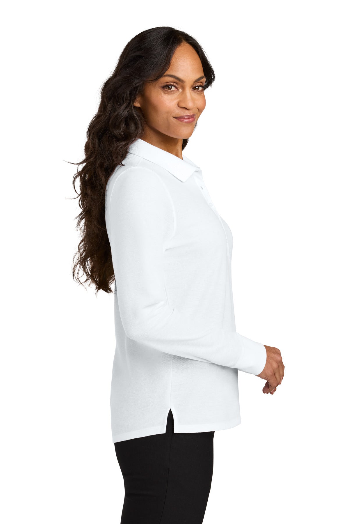 Port Authority Women's Wearever Signature Pique Long Sleeve Polo LK200LS - White - side