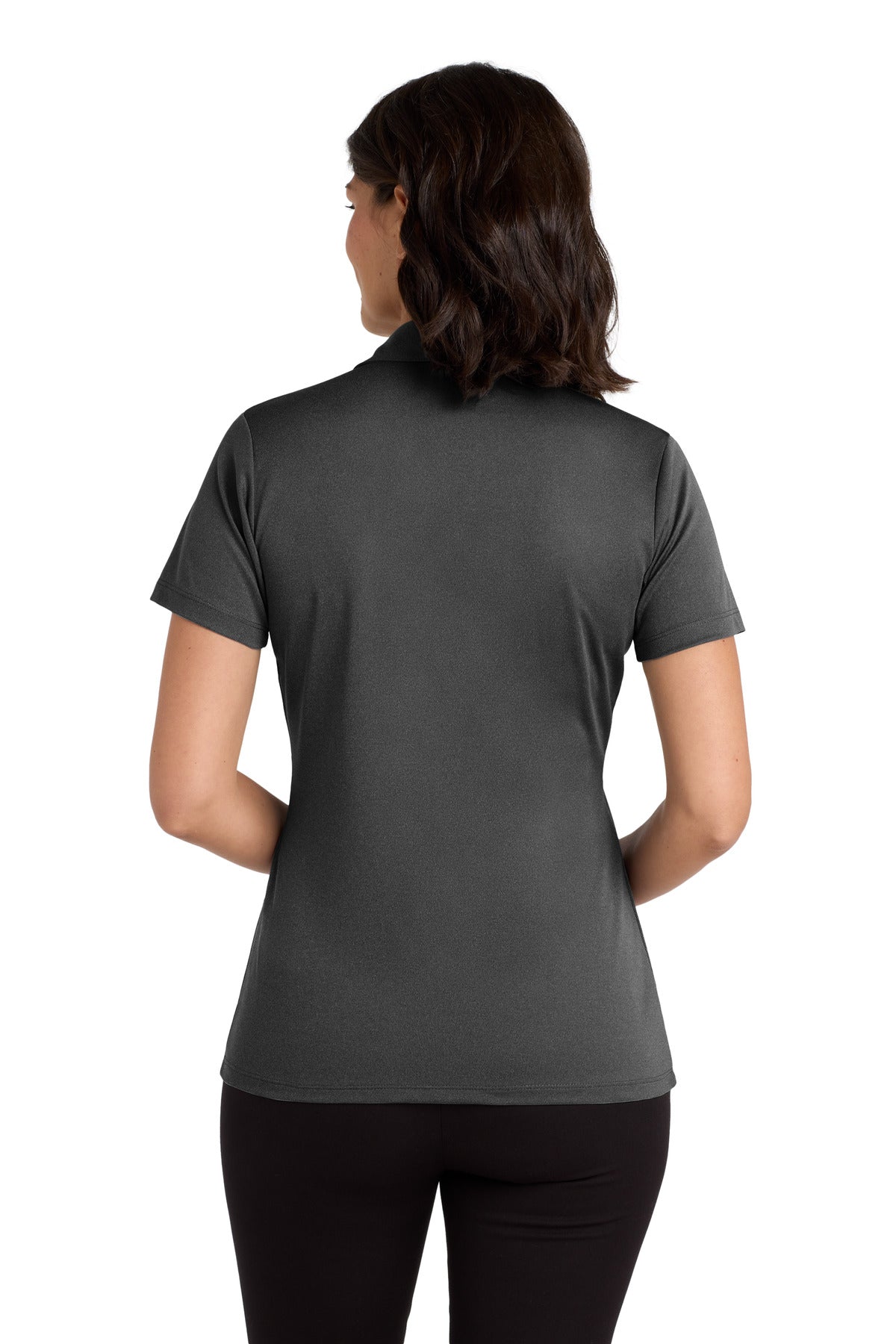 Port Authority Women's Heathered Silk Touch Performance Polo. LK542 - Black Heather - back