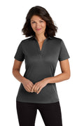 Port Authority Women's Heathered Silk Touch Performance Polo. LK542 - Black Heather - front