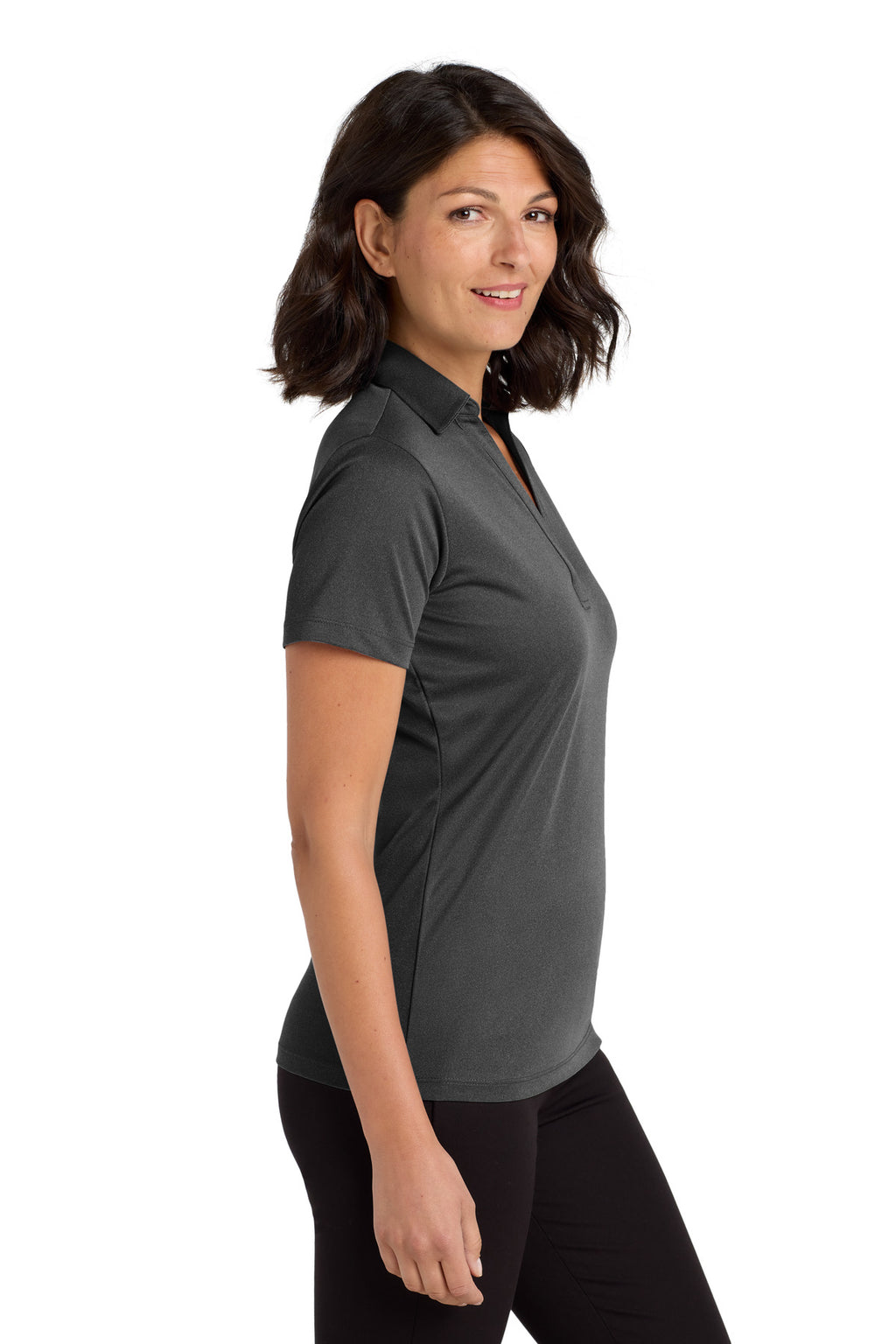 Port Authority Women's Heathered Silk Touch Performance Polo. LK542 - Black Heather - side