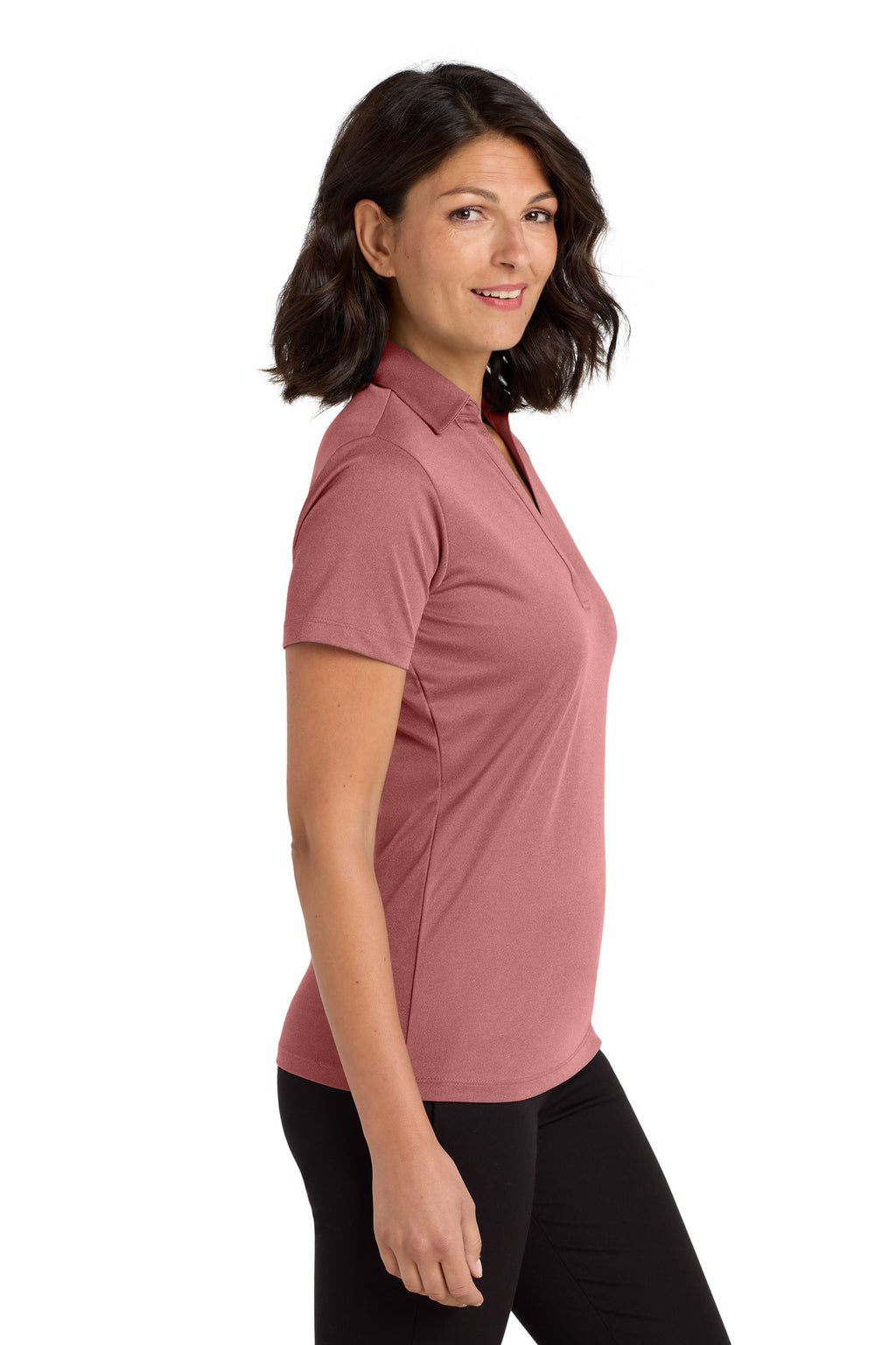 Port Authority Women's Heathered Silk Touch Performance Polo. LK542 - Garnet Heather - side