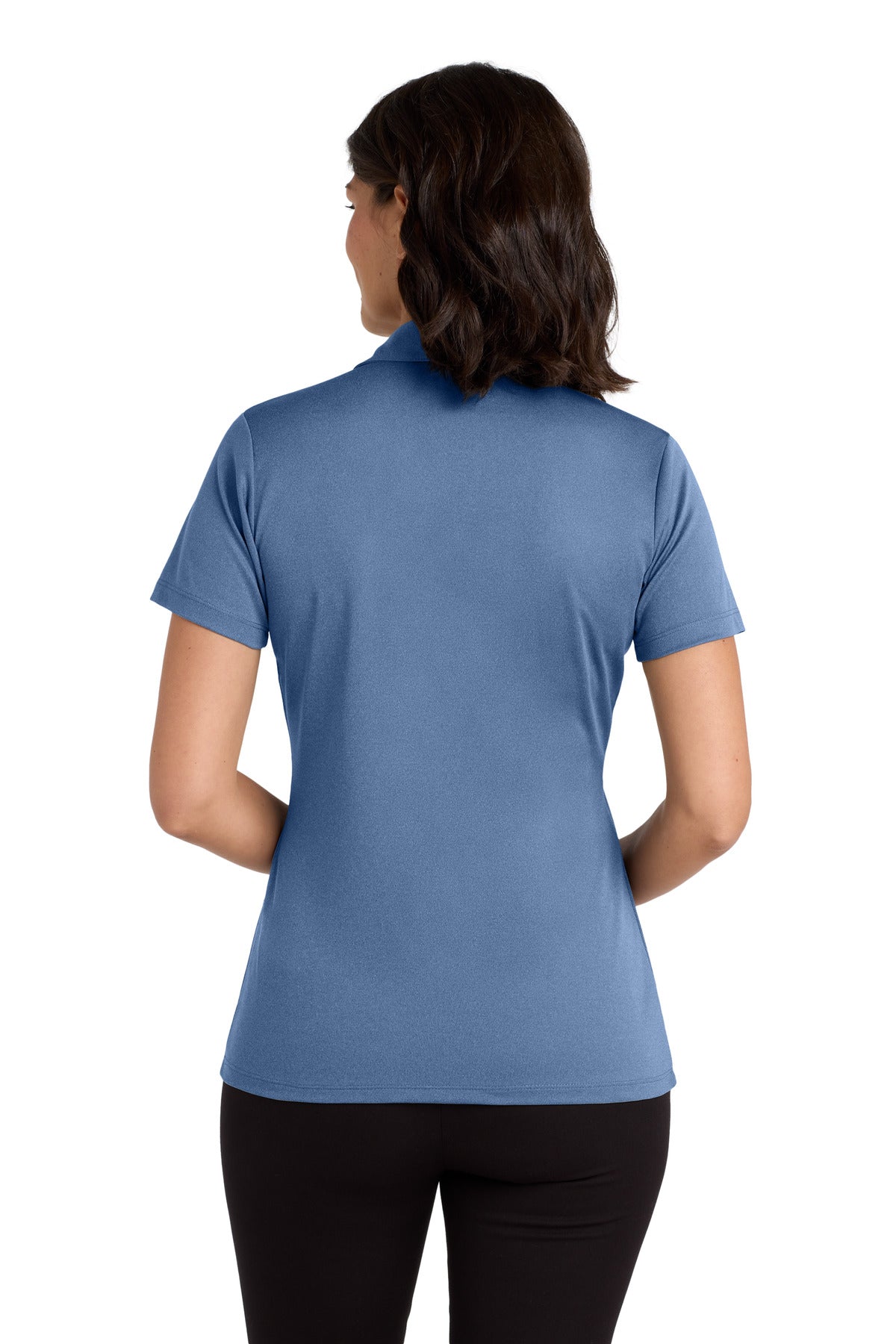 Port Authority Women's Heathered Silk Touch Performance Polo. LK542 - Moonlight Blue Heather - back
