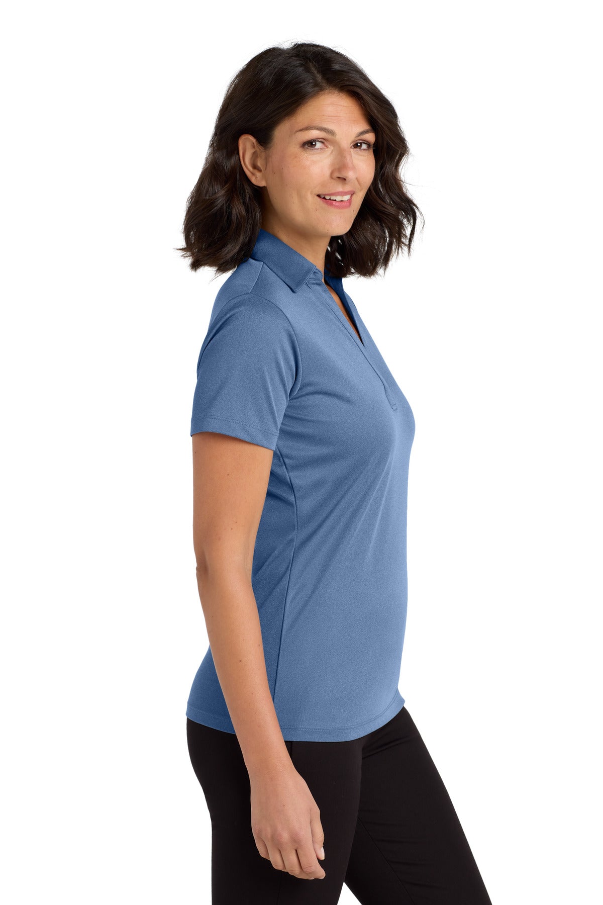 Port Authority Women's Heathered Silk Touch Performance Polo. LK542 - Moonlight Blue Heather - side