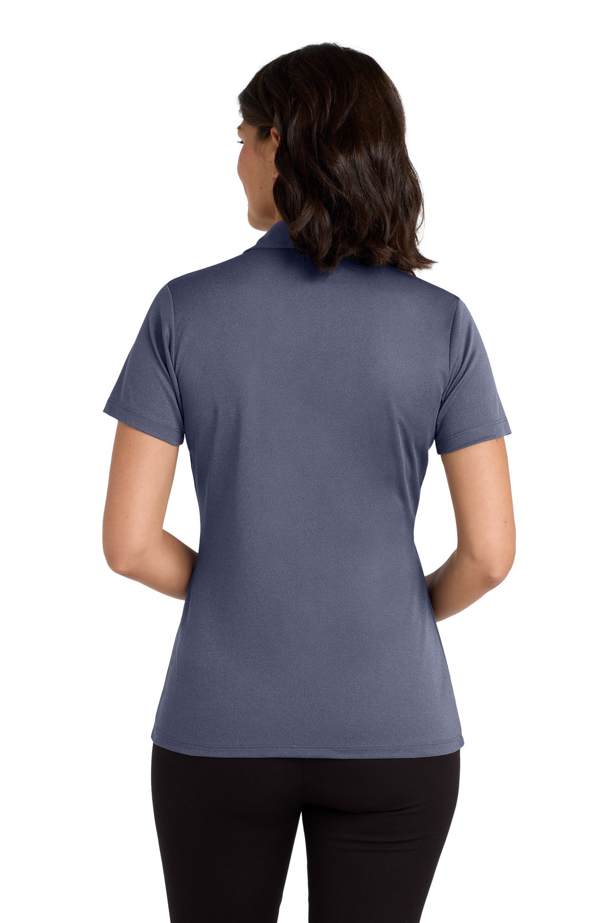 Port Authority Women's Heathered Silk Touch Performance Polo. LK542 - Navy Heather - back