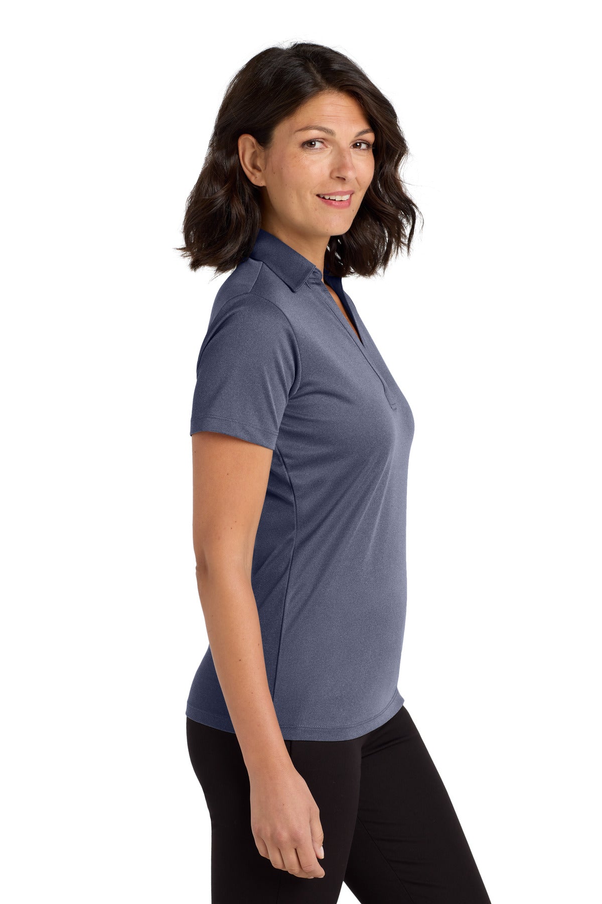 Port Authority Women's Heathered Silk Touch Performance Polo. LK542 - Navy Heather - side
