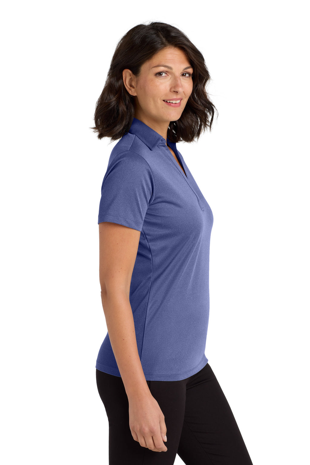 Port Authority Women's Heathered Silk Touch Performance Polo. LK542 - Royal Heather - side