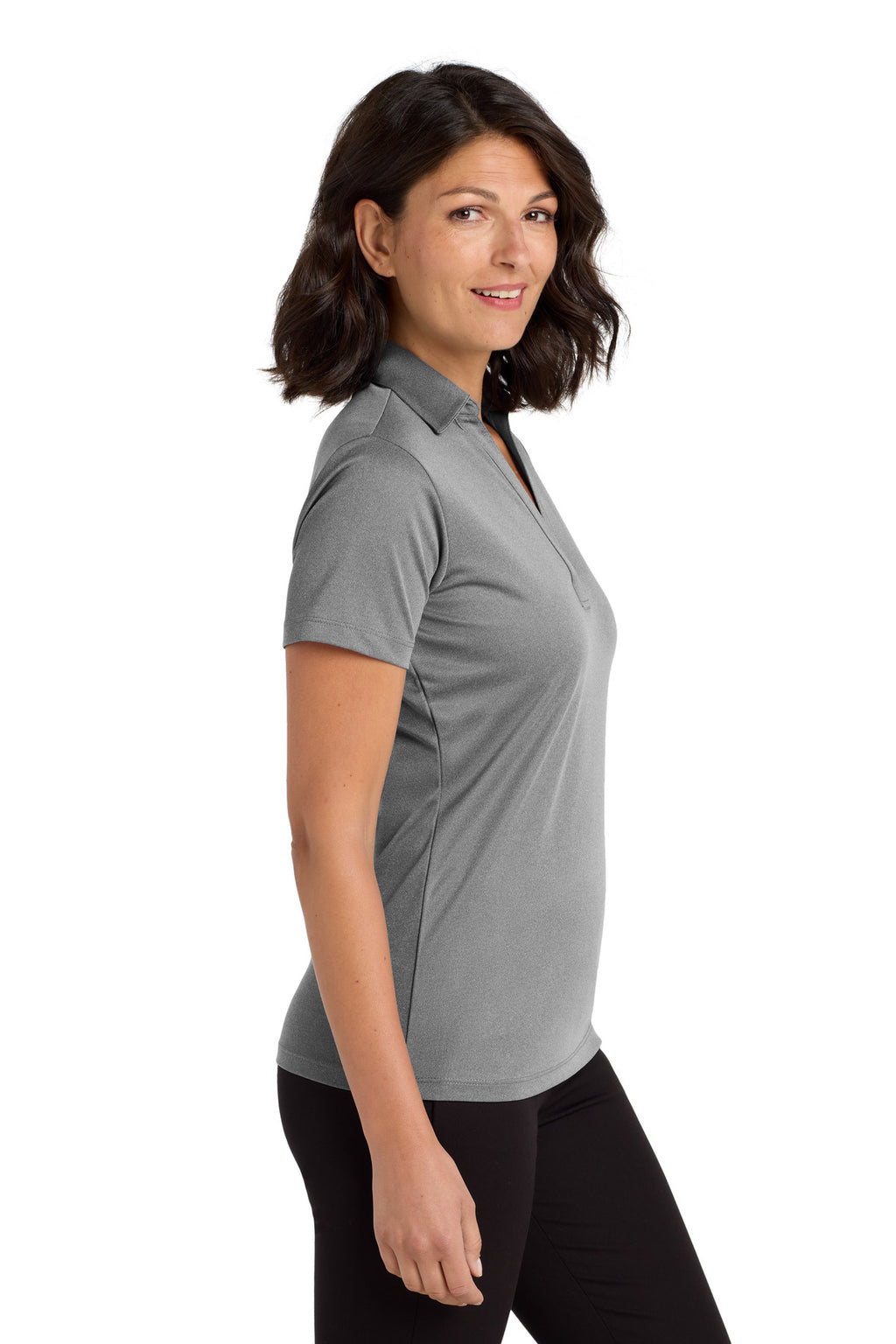 Port Authority Women's Heathered Silk Touch Performance Polo. LK542 - Shadow Grey Heather - side