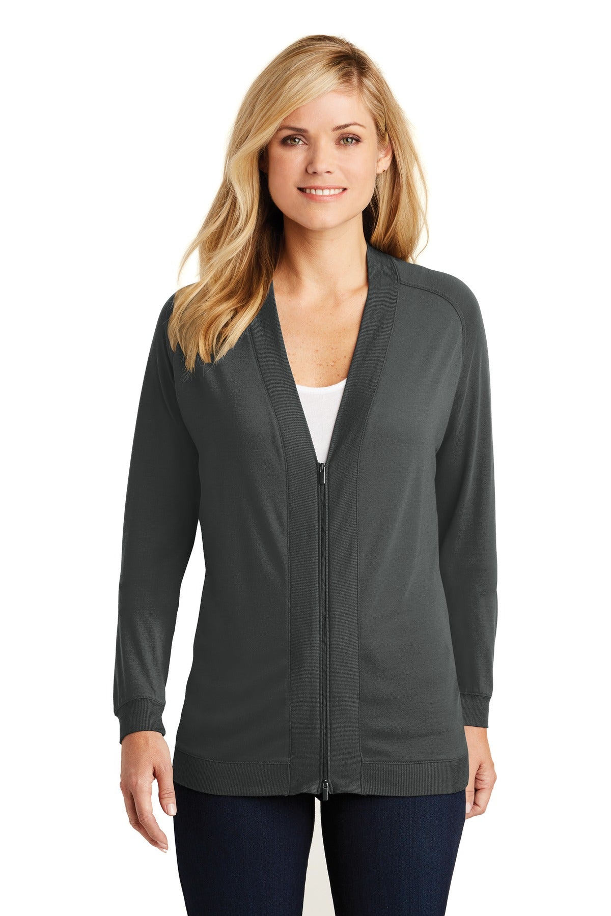 Port Authority Ladies Concept Bomber Cardigan. LK5431 - Grey Smoke - front