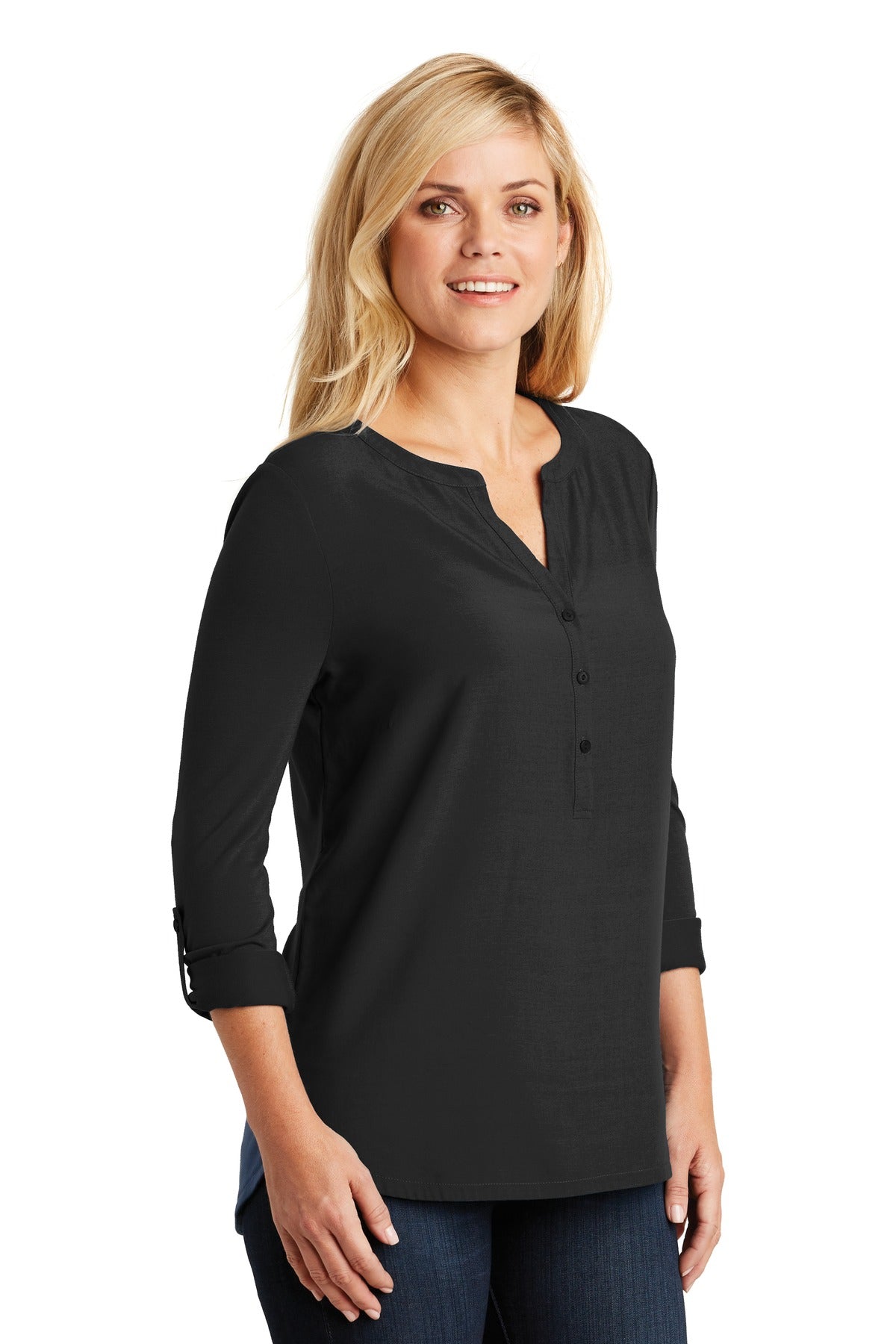 DISCONTINUED Port Authority Women's Concept Henley Tunic. LK5432 - Black - three_q