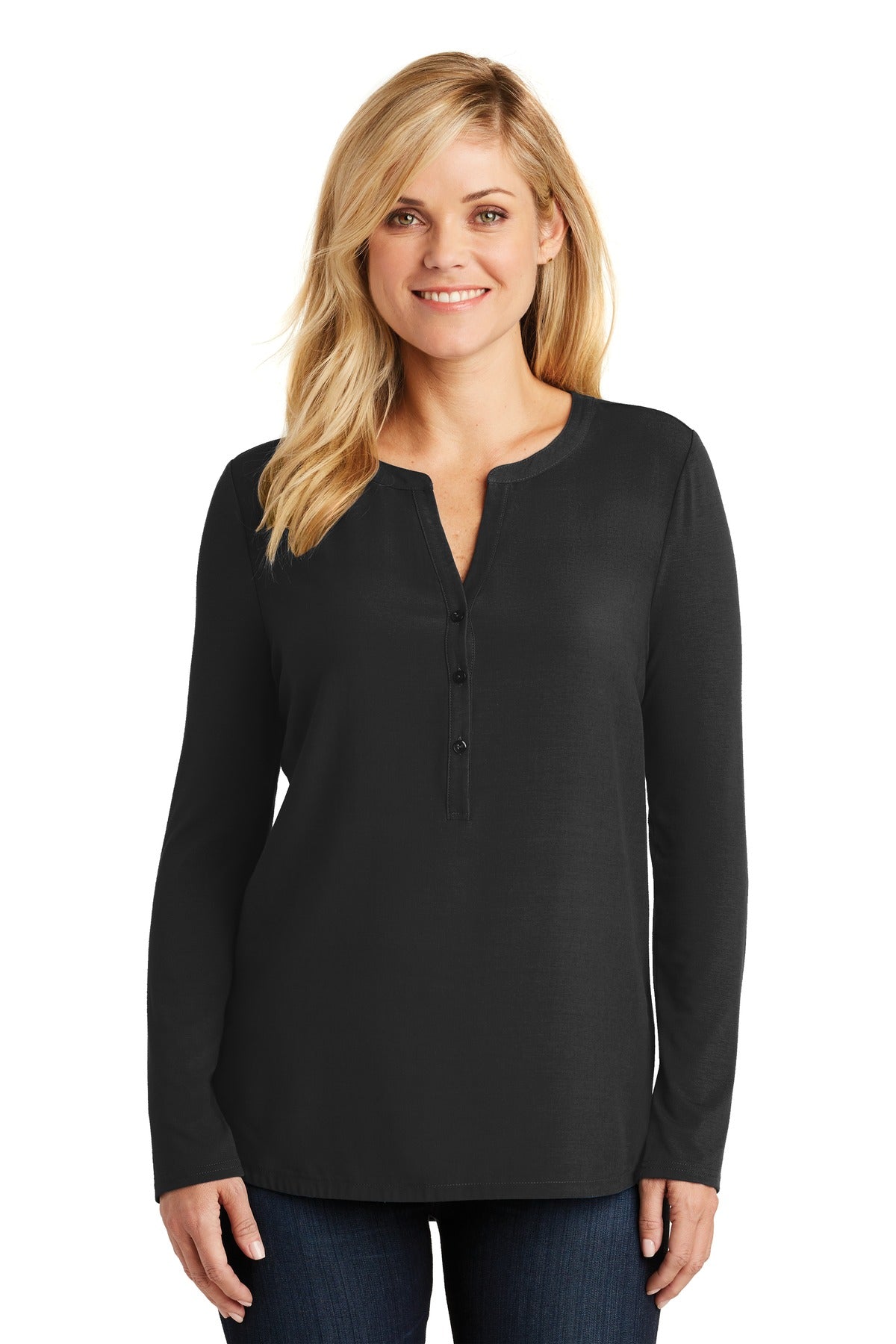 DISCONTINUED Port Authority Women's Concept Henley Tunic. LK5432 - Black - front