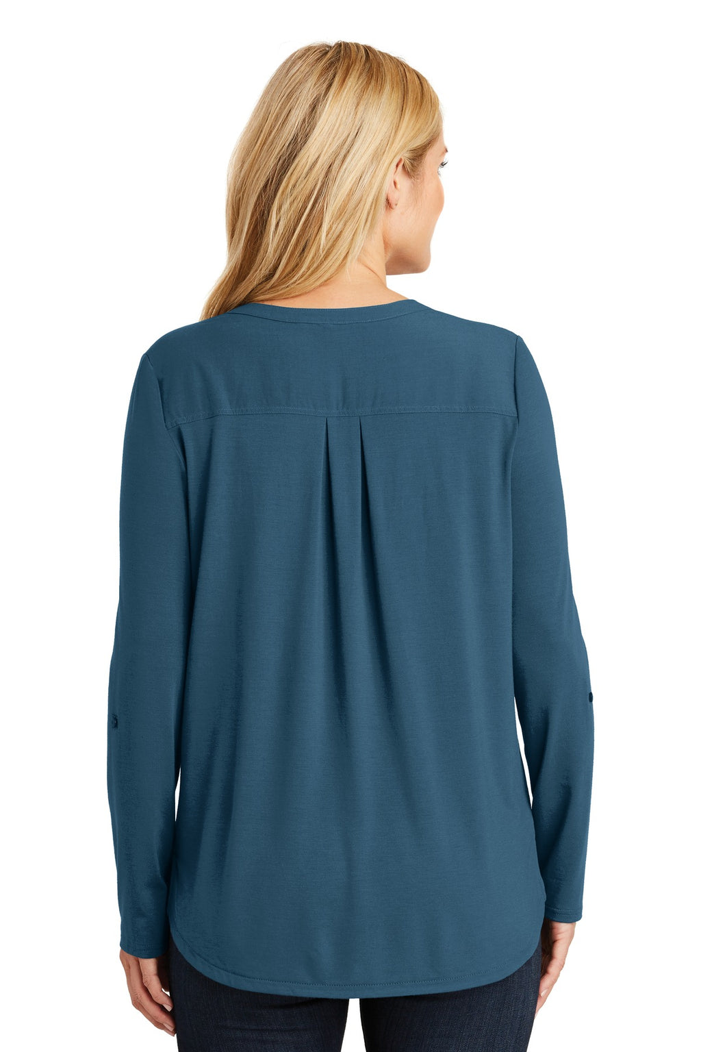 DISCONTINUED Port Authority Women's Concept Henley Tunic. LK5432 - Dusty Blue - back