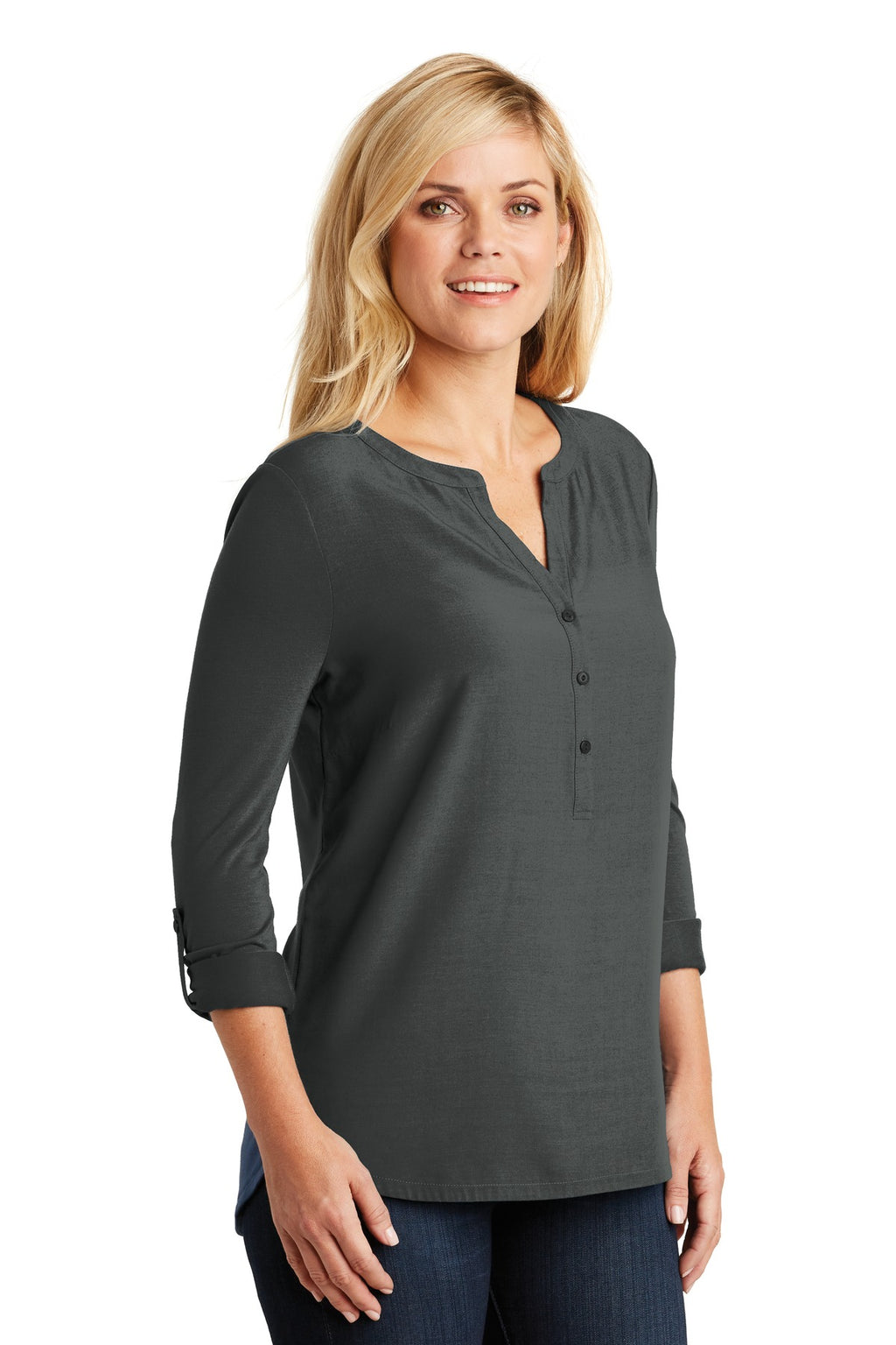 DISCONTINUED Port Authority Women's Concept Henley Tunic. LK5432 - Grey Smoke - three_q