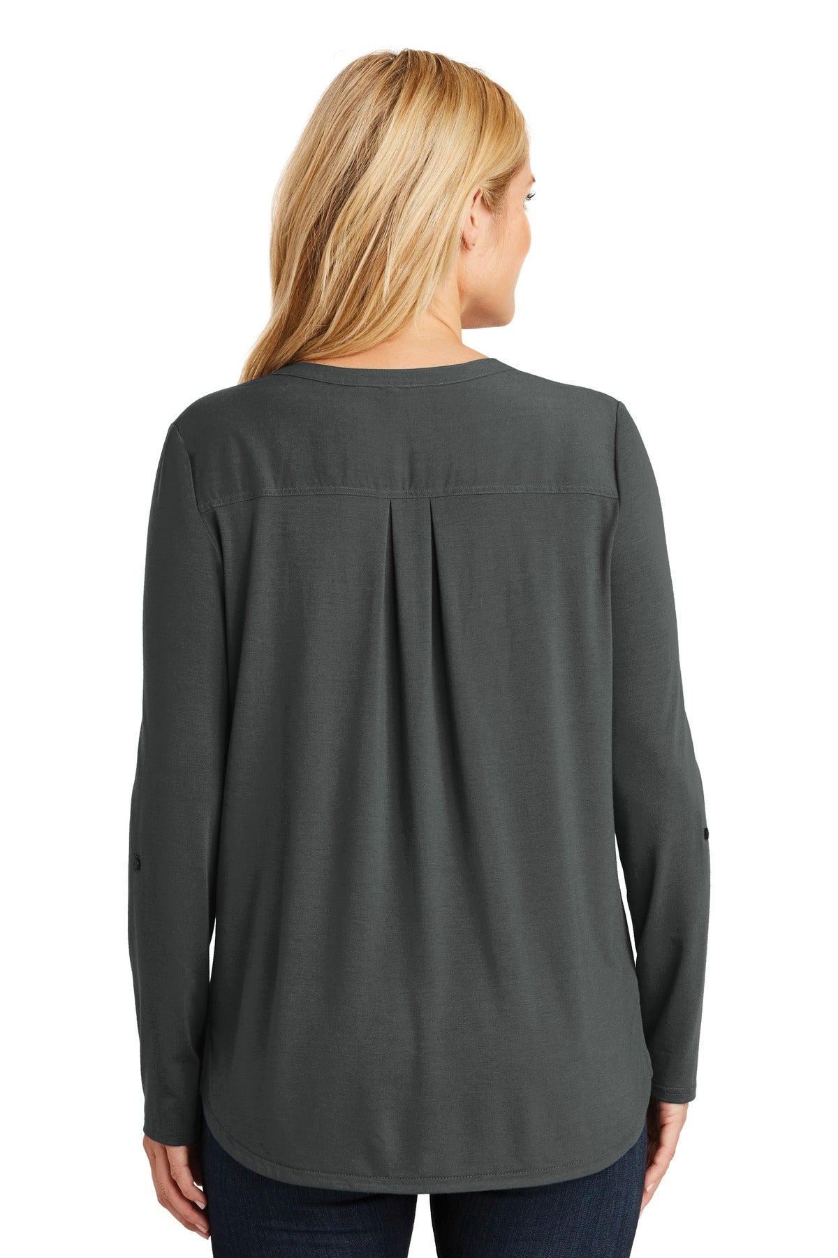 DISCONTINUED Port Authority Women's Concept Henley Tunic. LK5432 - Grey Smoke - back