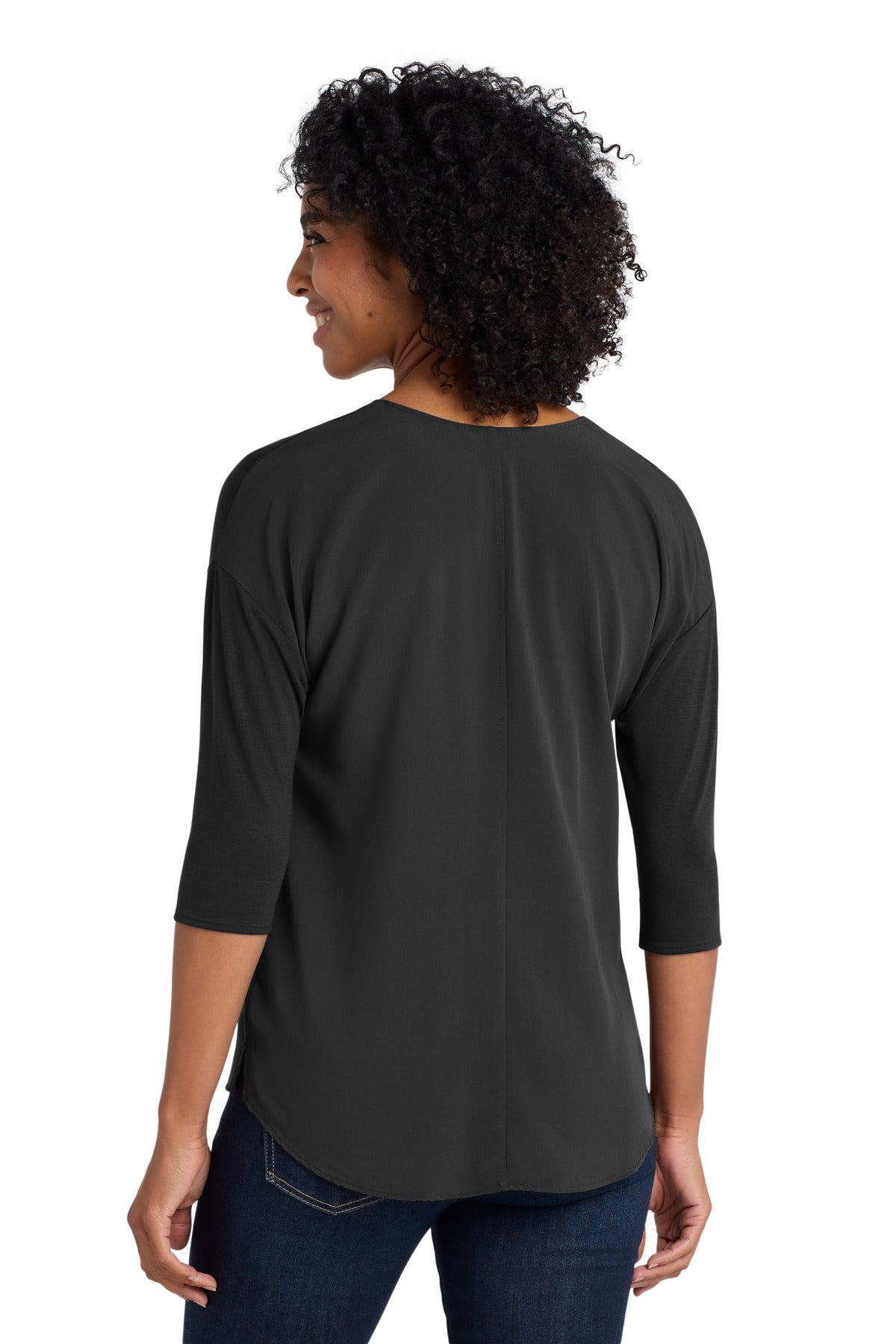 DISCONTINUED Port Authority Women's Concept 3/4-Sleeve Soft Split Neck Top. LK5433 - Black - back