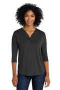 DISCONTINUED Port Authority Women's Concept 3/4-Sleeve Soft Split Neck Top. LK5433 - Black - front