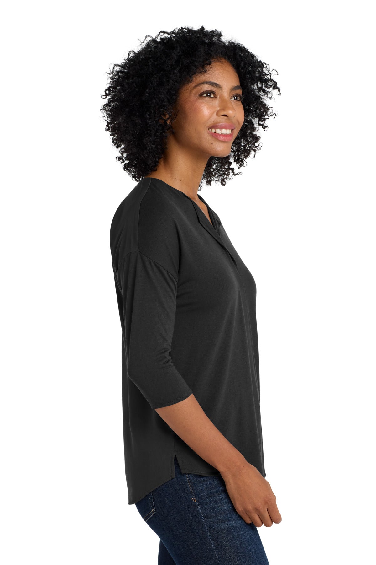 DISCONTINUED Port Authority Women's Concept 3/4-Sleeve Soft Split Neck Top. LK5433 - Black - side