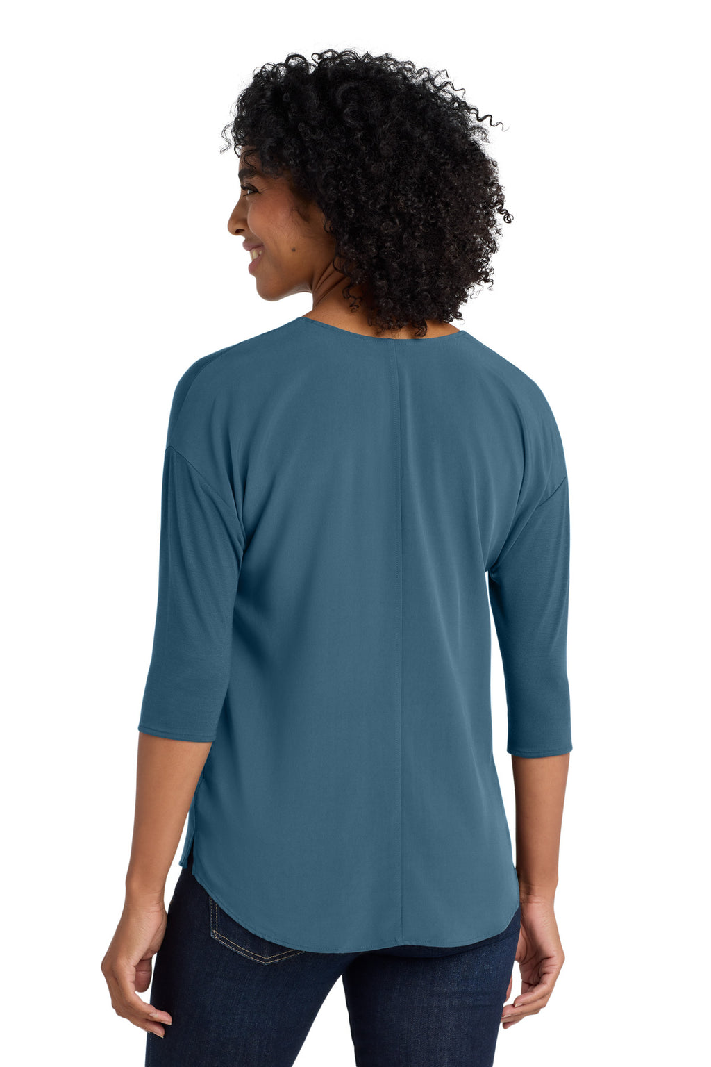 DISCONTINUED Port Authority Women's Concept 3/4-Sleeve Soft Split Neck Top. LK5433 - Dusty Blue - back