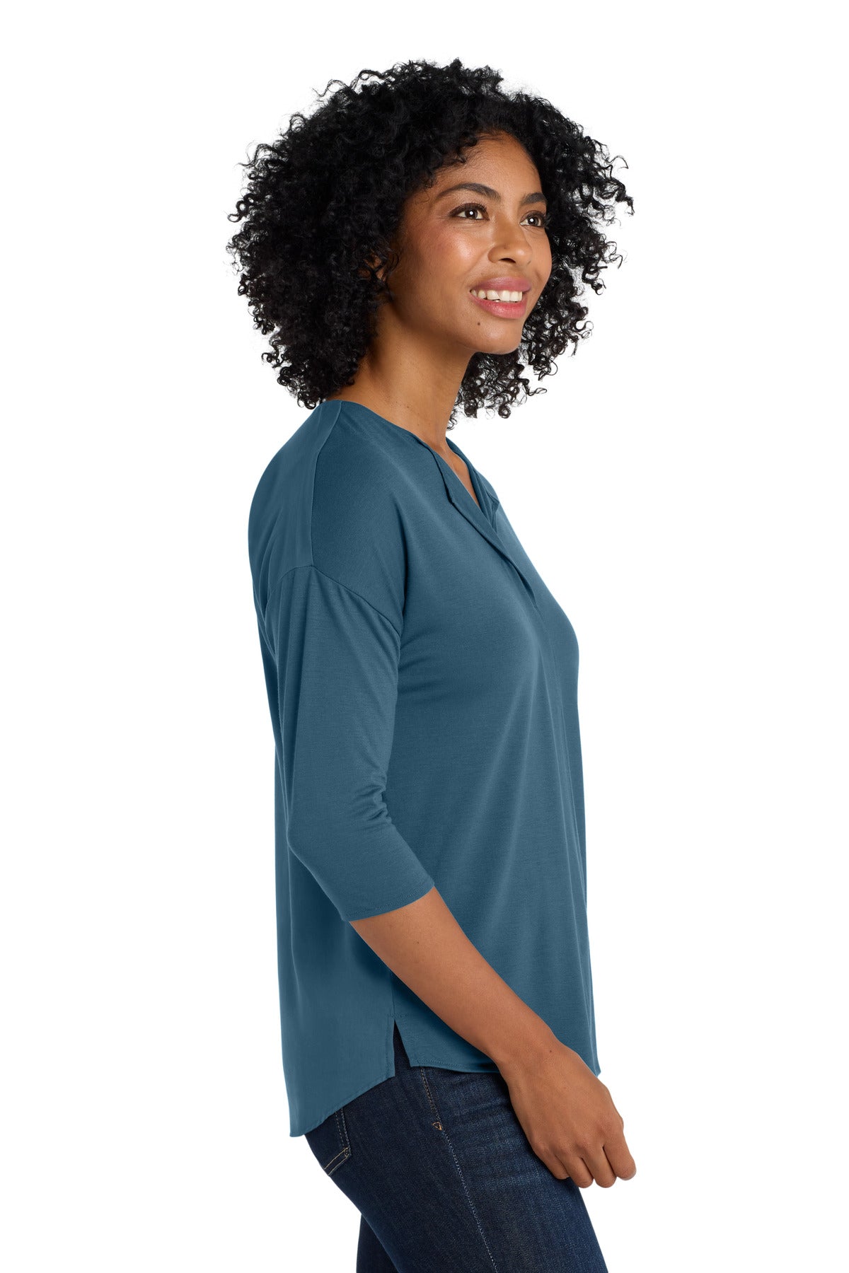 DISCONTINUED Port Authority Women's Concept 3/4-Sleeve Soft Split Neck Top. LK5433 - Dusty Blue - side