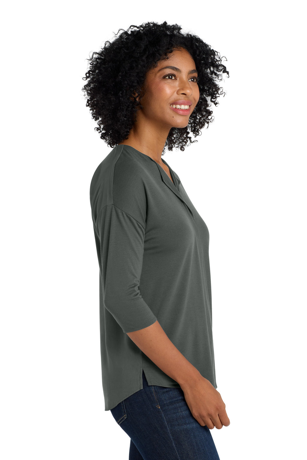 DISCONTINUED Port Authority Women's Concept 3/4-Sleeve Soft Split Neck Top. LK5433 - Grey Smoke - side