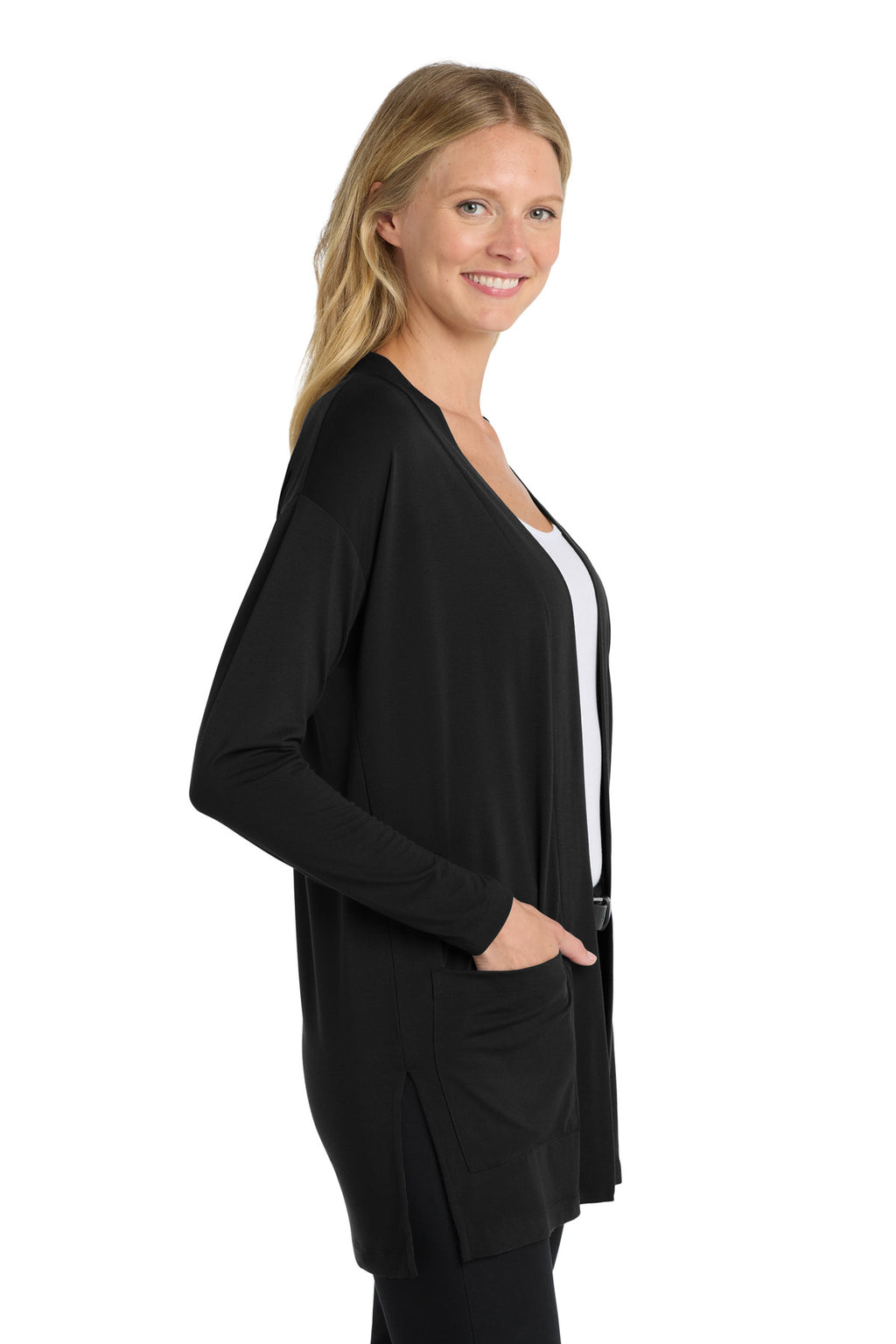 Port Authority Women's Concept Long Pocket Cardigan . LK5434 - Black - side
