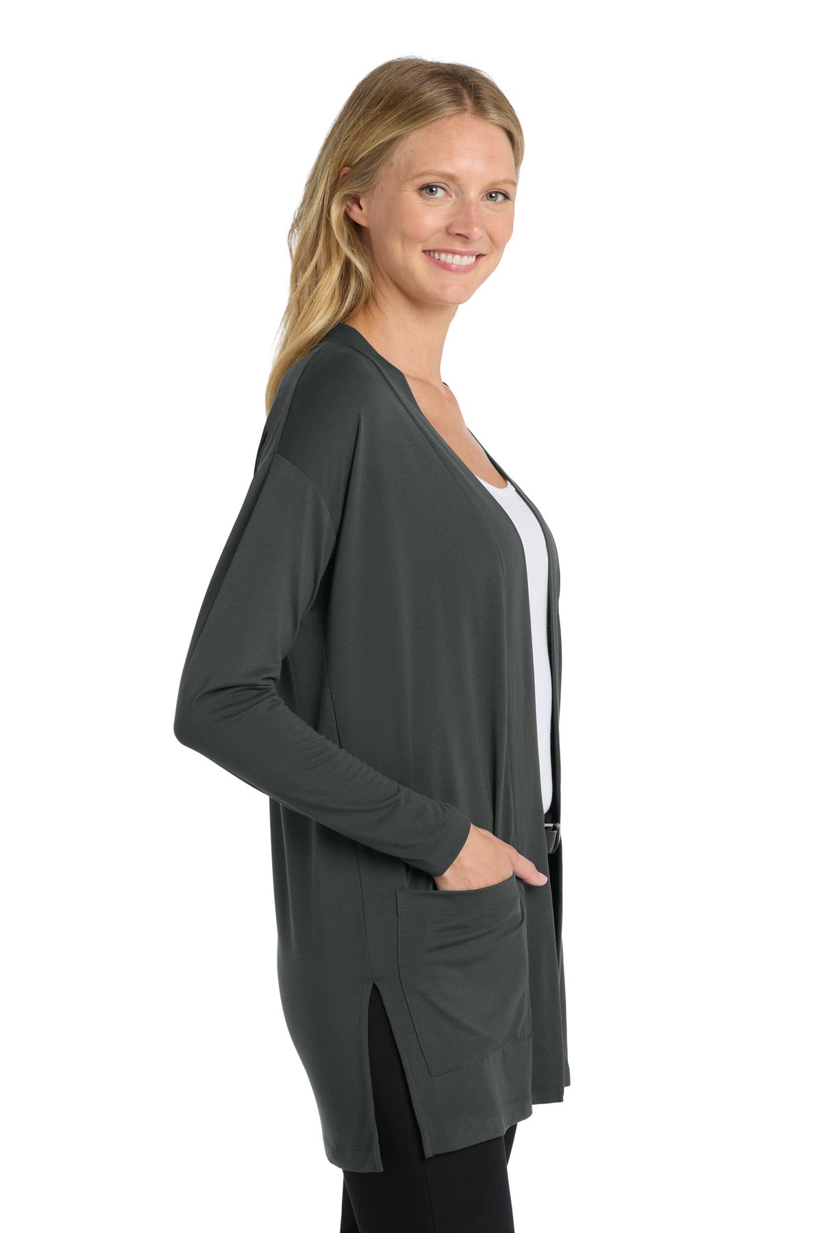 Port Authority Women's Concept Long Pocket Cardigan . LK5434 - Grey Smoke - side