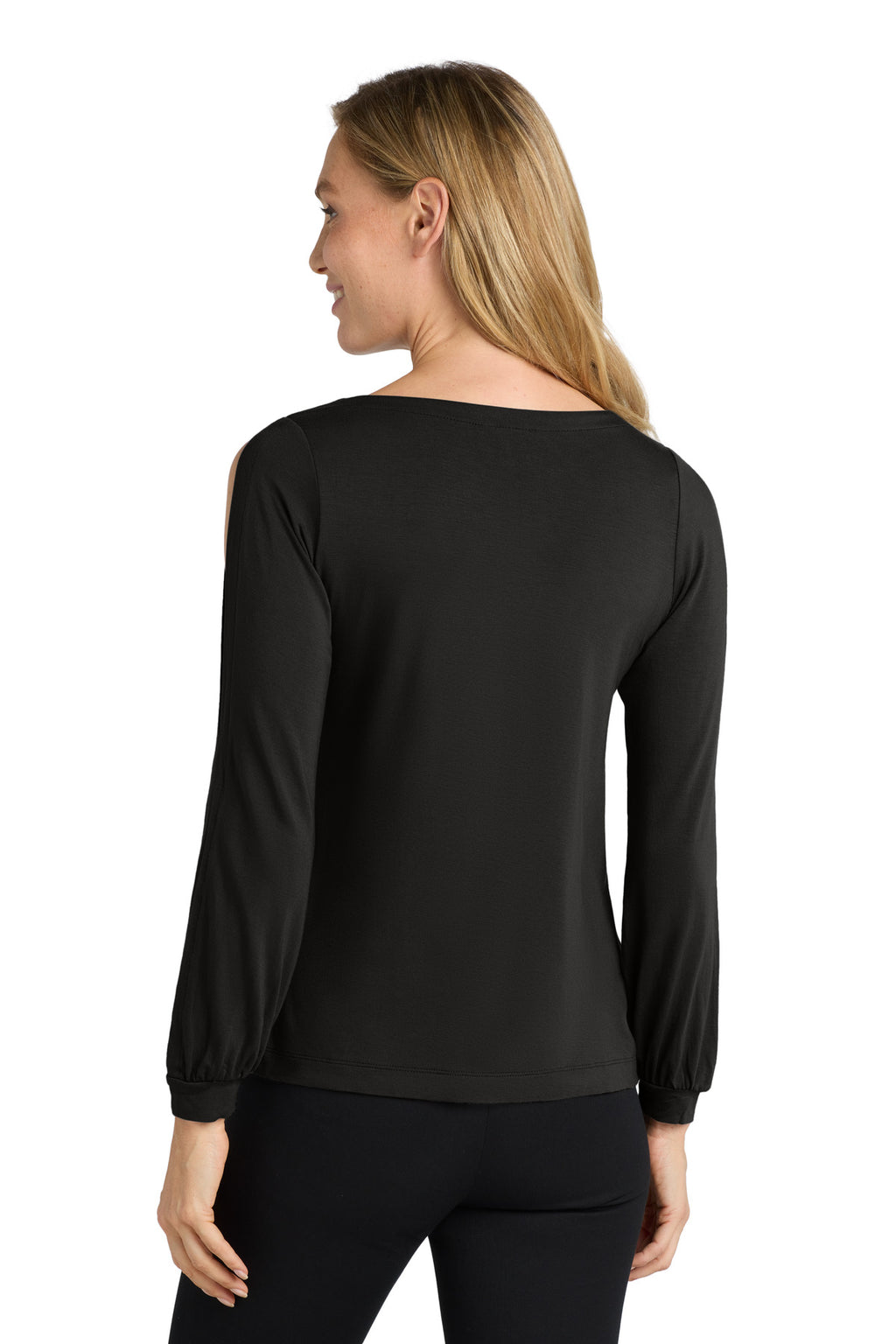 DISCONTINUED Port Authority Women's Luxe Knit Jewel Neck Top. LK5600 - Deep Black - back