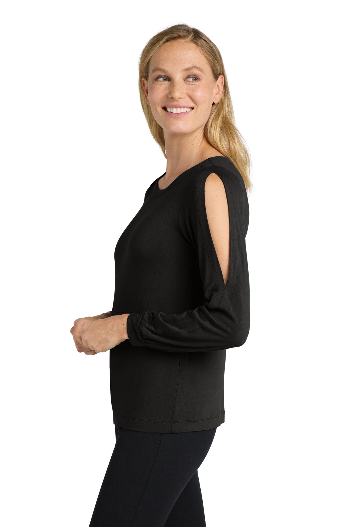 DISCONTINUED Port Authority Women's Luxe Knit Jewel Neck Top. LK5600 - Deep Black - side